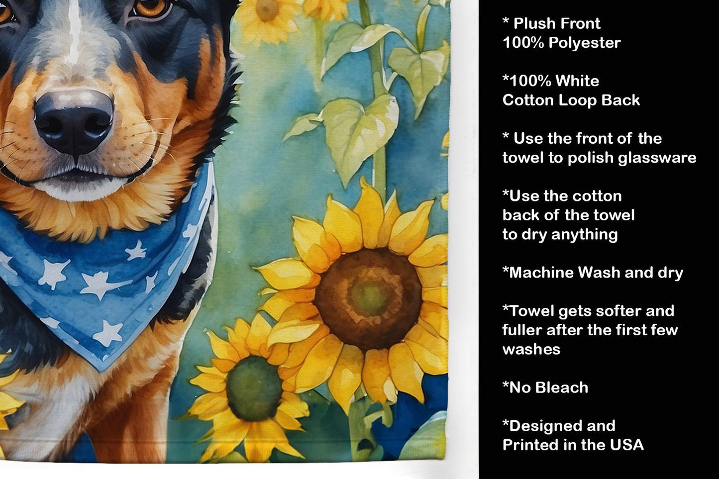 Australian Cattle Dog in Sunflowers Kitchen Towel Dish Cloths Guest Hand Towel Decorative Bathroom Towel for Face,Tea, Dishcloth, Kitchen and Bath