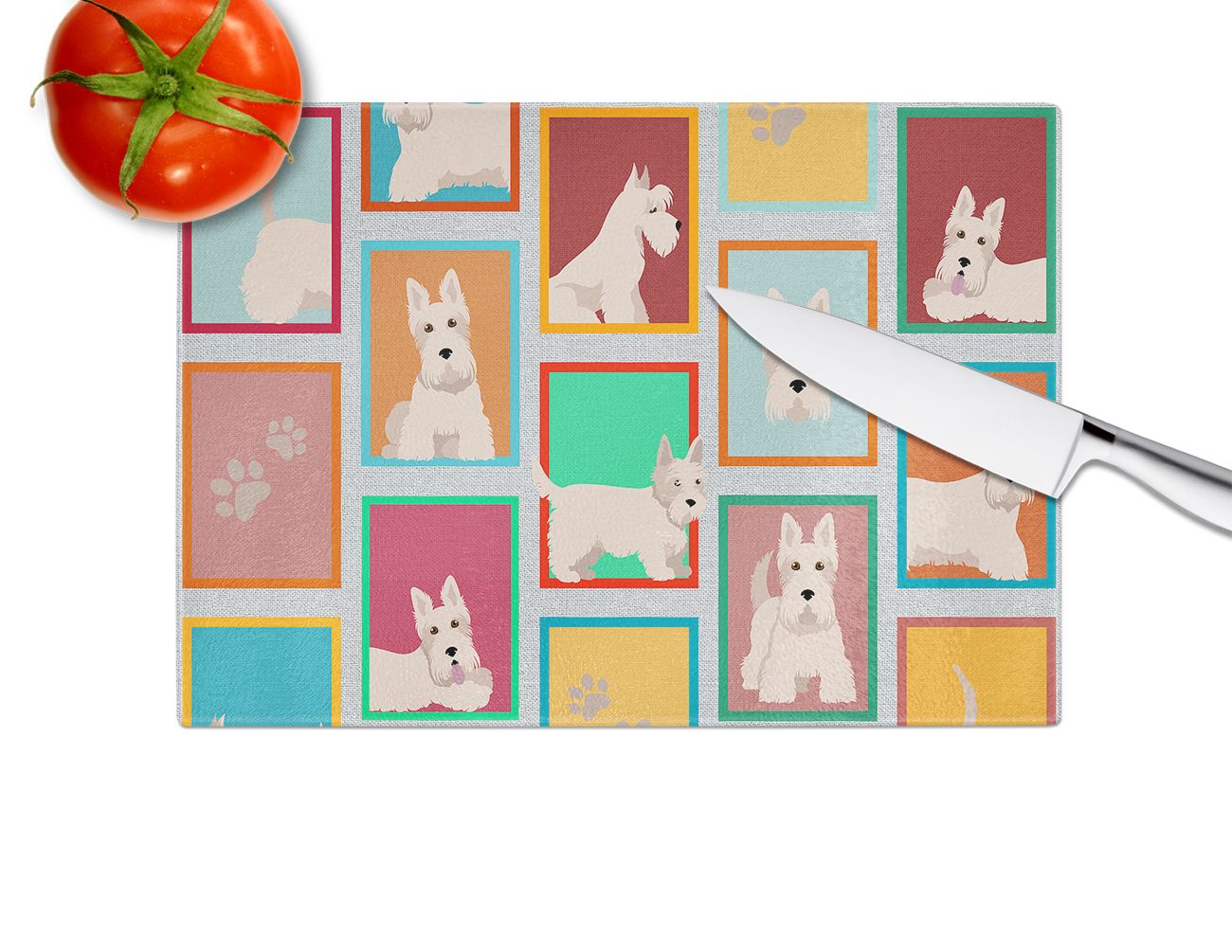 NEW Lots of Wheaten Scottish Terrier Glass Cutting Board Decorative Tempered Glass Kitchen Cutting and Serving Board Large Size Chopping Board