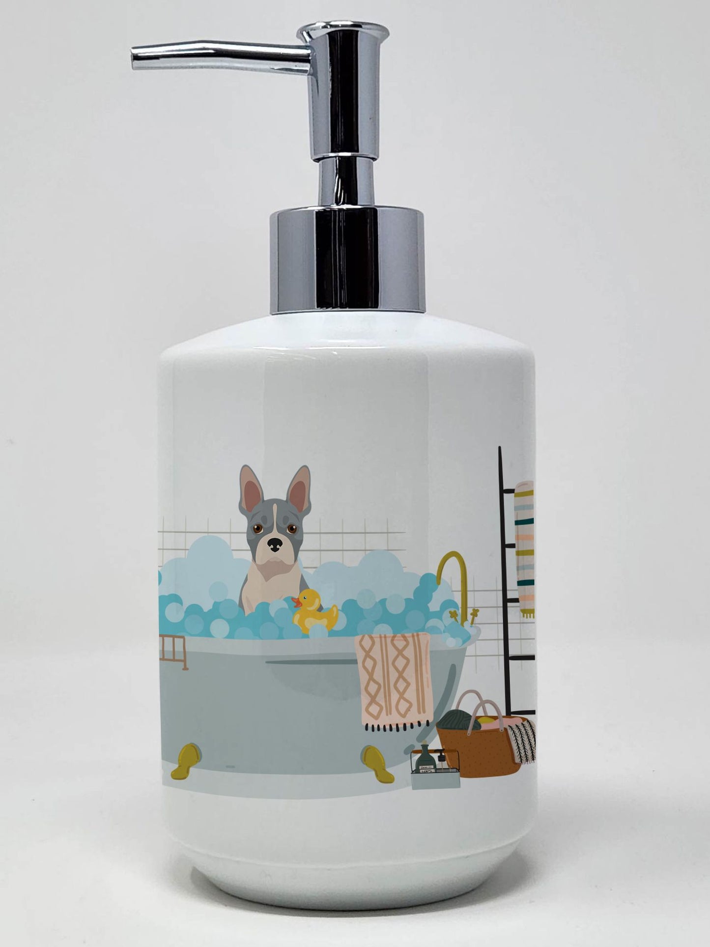 Blue Boston Terrier Ceramic Soap Dispenser Hand Soap Dispenser Pump Bottles for Bathroom Kitchen, Empty Refillable Liquid Soap Container