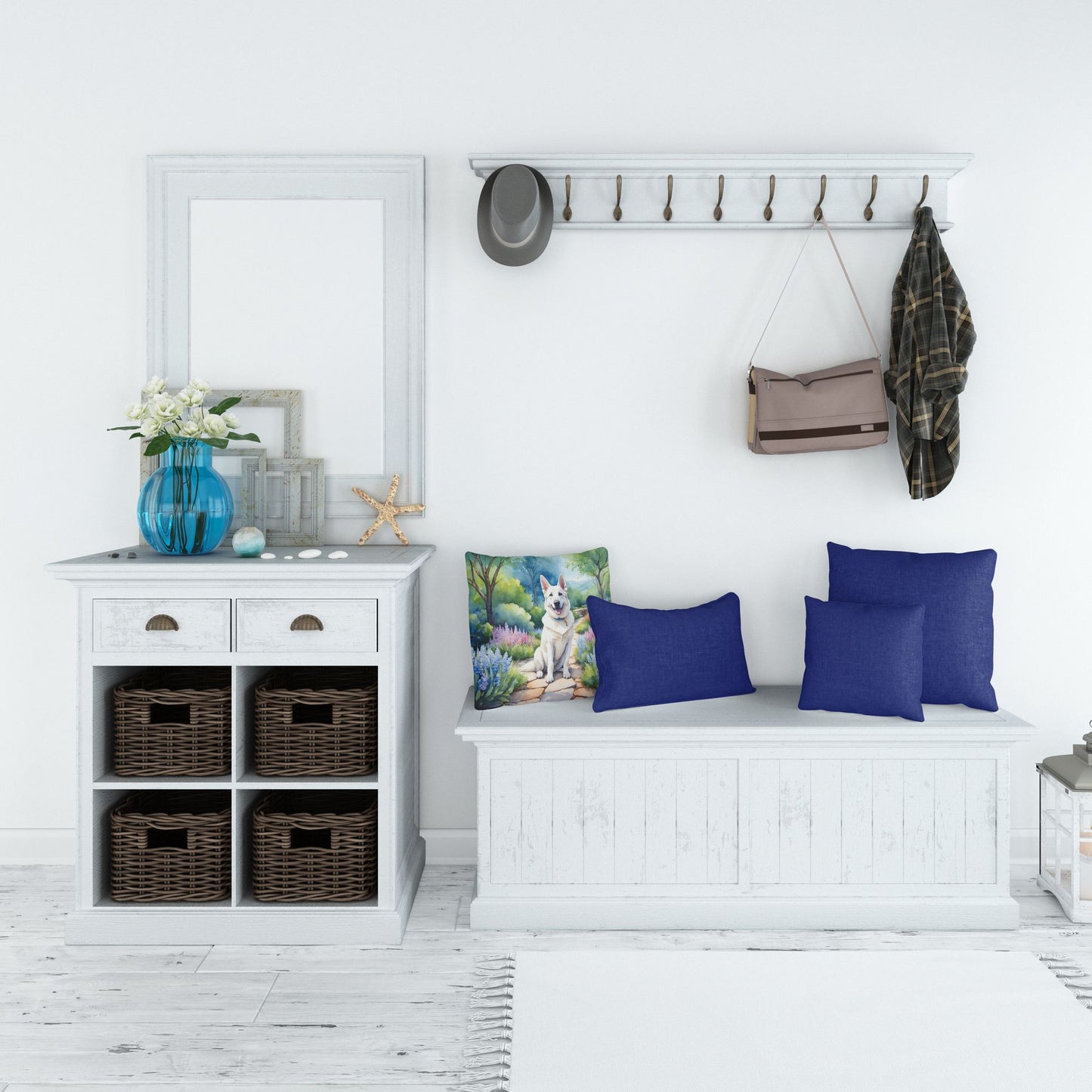 German Shepherd Spring Path Throw Pillow Machine Washable, Indoor Outdoor Decorative Pillow for Couch, Bed or Patio, 18Hx18W