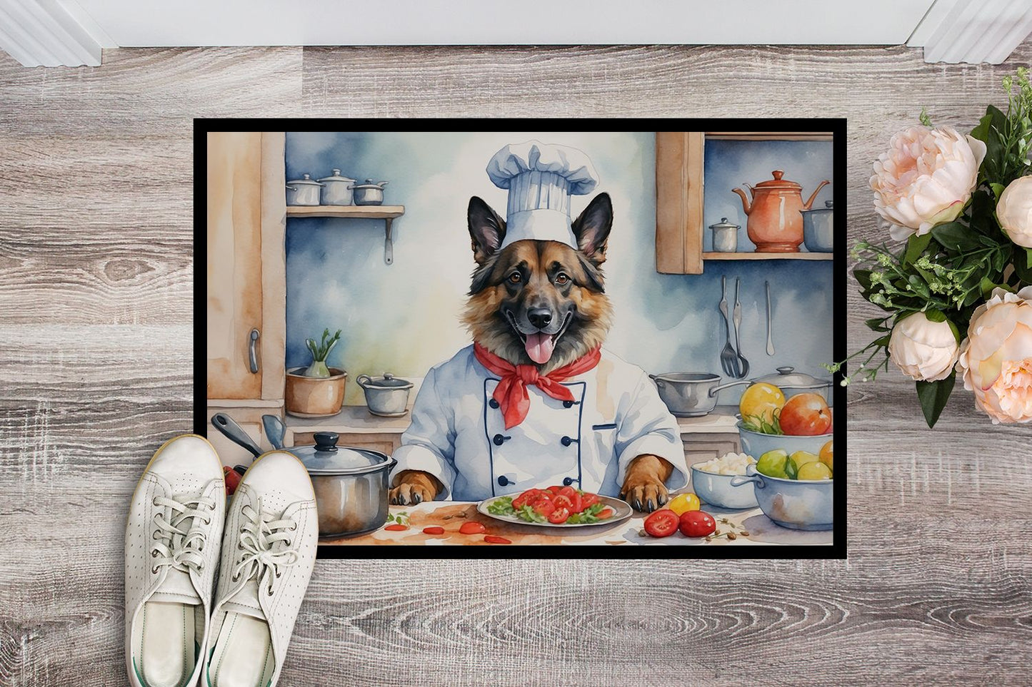 Belgian Tervuren The Chef Doormat Front Door Mat Indoor Outdoor Rugs for Entryway, Non Slip Washable Low Pile, 24H X 36W