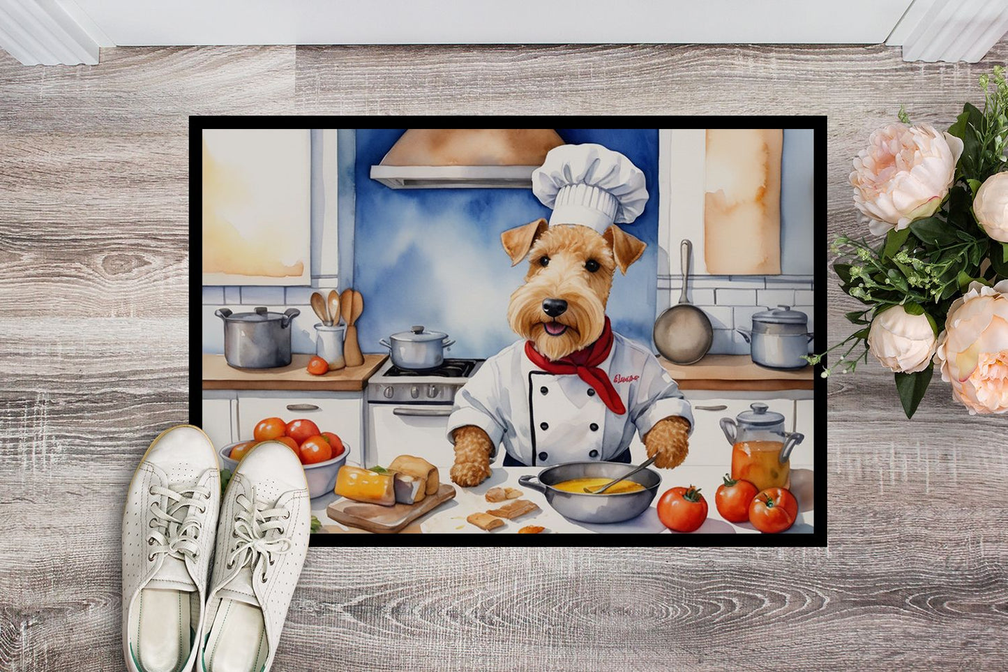 NEW Lakeland Terrier The Chef Doormat Front Door Mat Indoor Outdoor Rugs for Entryway, Non Slip Washable Low Pile, 18H X 27W