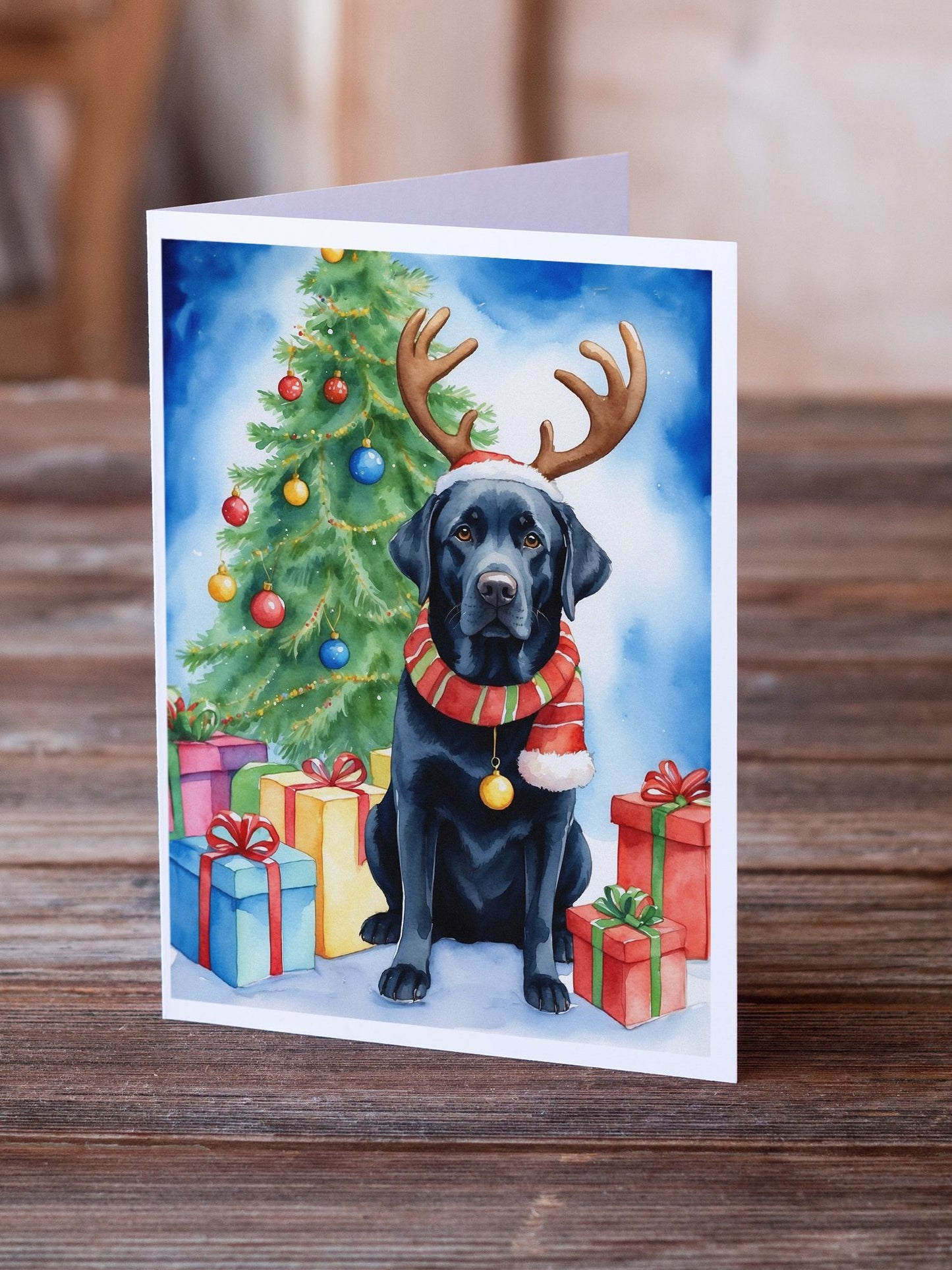 Black Labrador Retriever Christmas Reindeer Greeting Cards Pack of 8 Blank Cards with Envelopes Whimsical A7 Size 5x7 Blank Note Cards