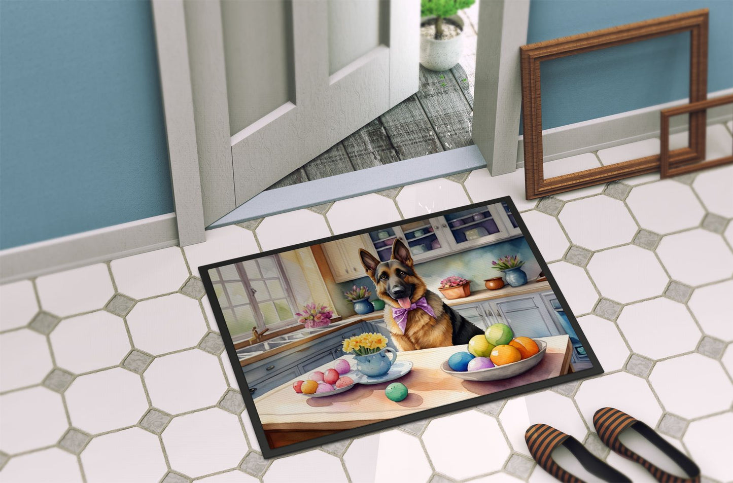NEW Decorating Easter German Shepherd Doormat Front Door Mat Indoor Outdoor Rugs for Entryway, Non Slip Washable Low Pile, 18H X 27W
