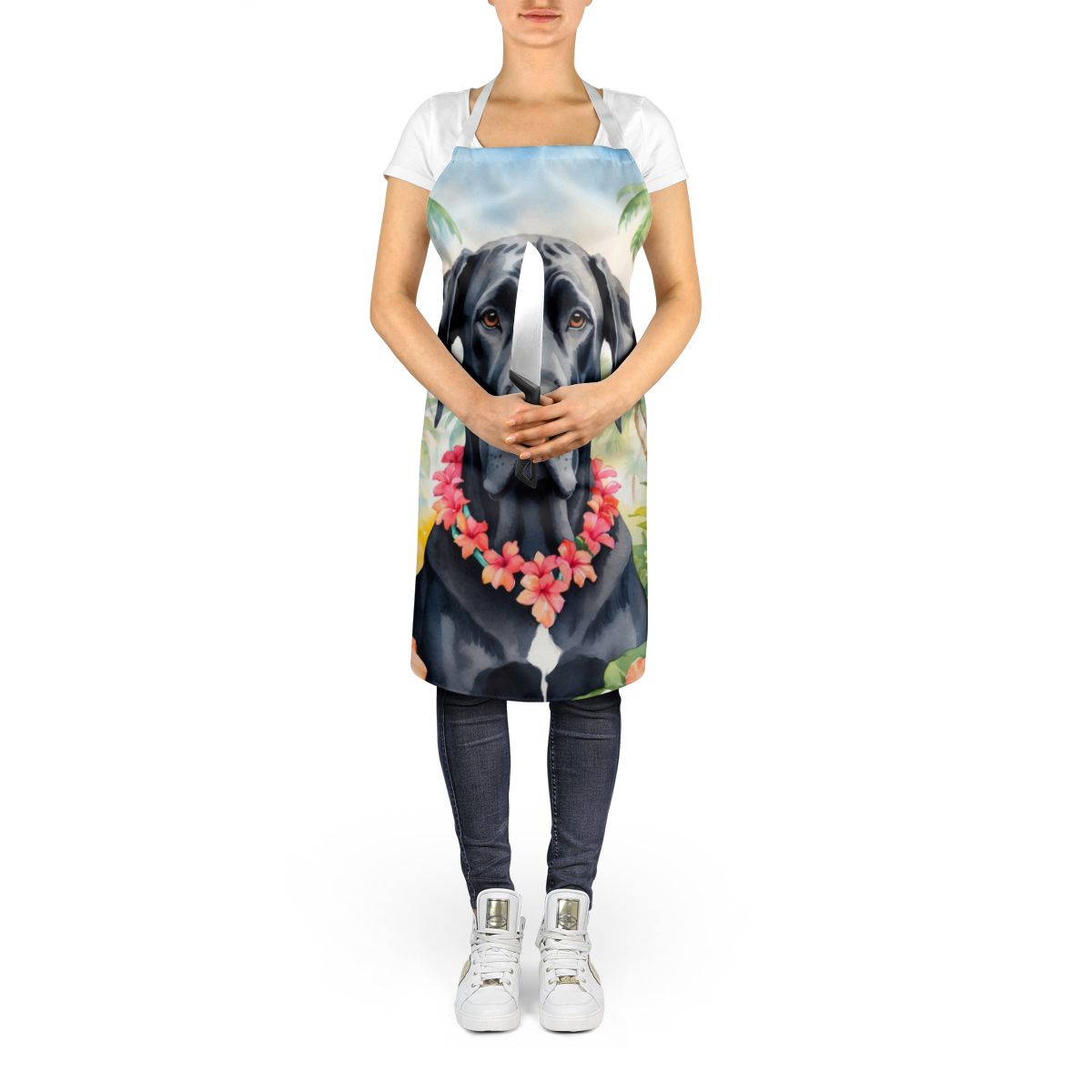 Great Dane Luau Apron Cooking Kitchen Server Baking Crafts Gardening for Adult Women Men, Unisex, Large, Multicolor