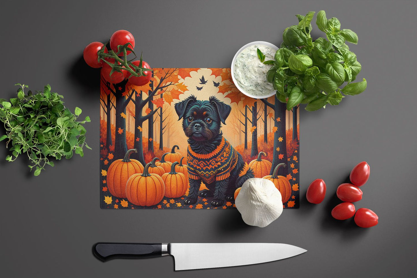 NEW Affenpinscher Fall Glass Cutting Board Decorative Tempered Glass Kitchen Cutting and Serving Board Large Size Chopping Board