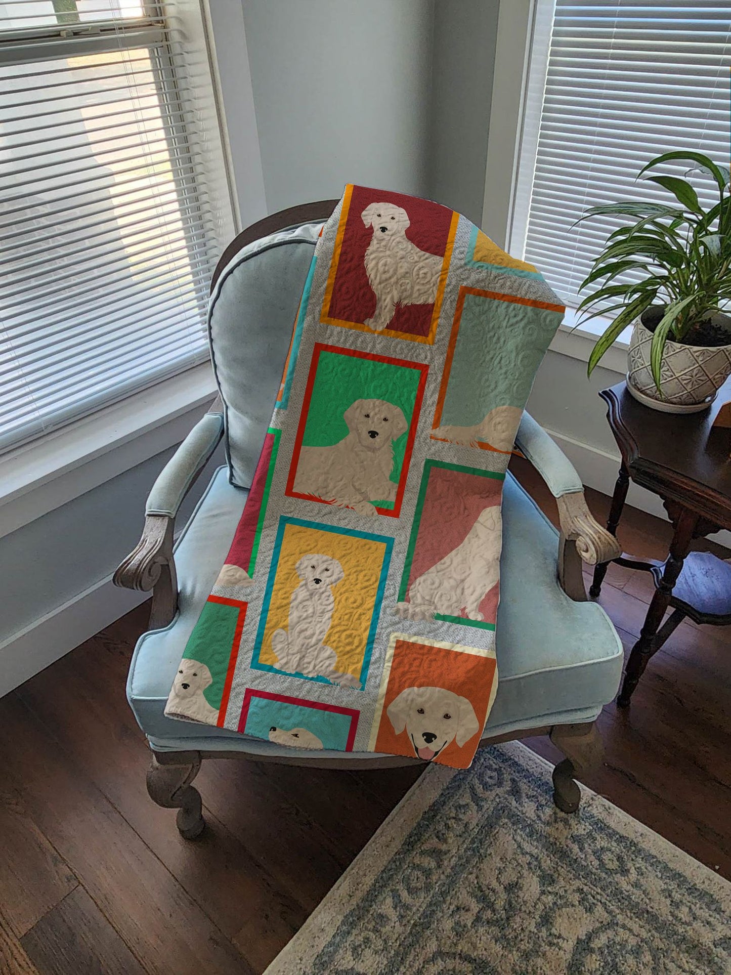 Lots of Cream Golden Retriever Quilted Blanket 50x60 Artwork Pattern Quilted Throw Blanket for Bed, Couch, Sofa, Soft and Lightweight