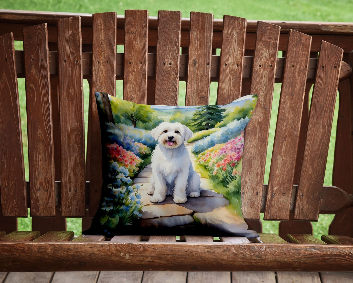 Coton de Tulear Spring Path Throw Pillow Machine Washable, Indoor Outdoor Decorative Pillow for Couch, Bed or Patio, 14Hx14W