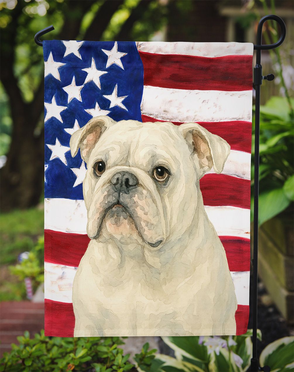 White English Bulldog American Flag Garden Flag Mailbox Flag Decorative Yard Flag Banner Outside Patio Artwork Yard Flower Beds, Garden Size, Multicolor