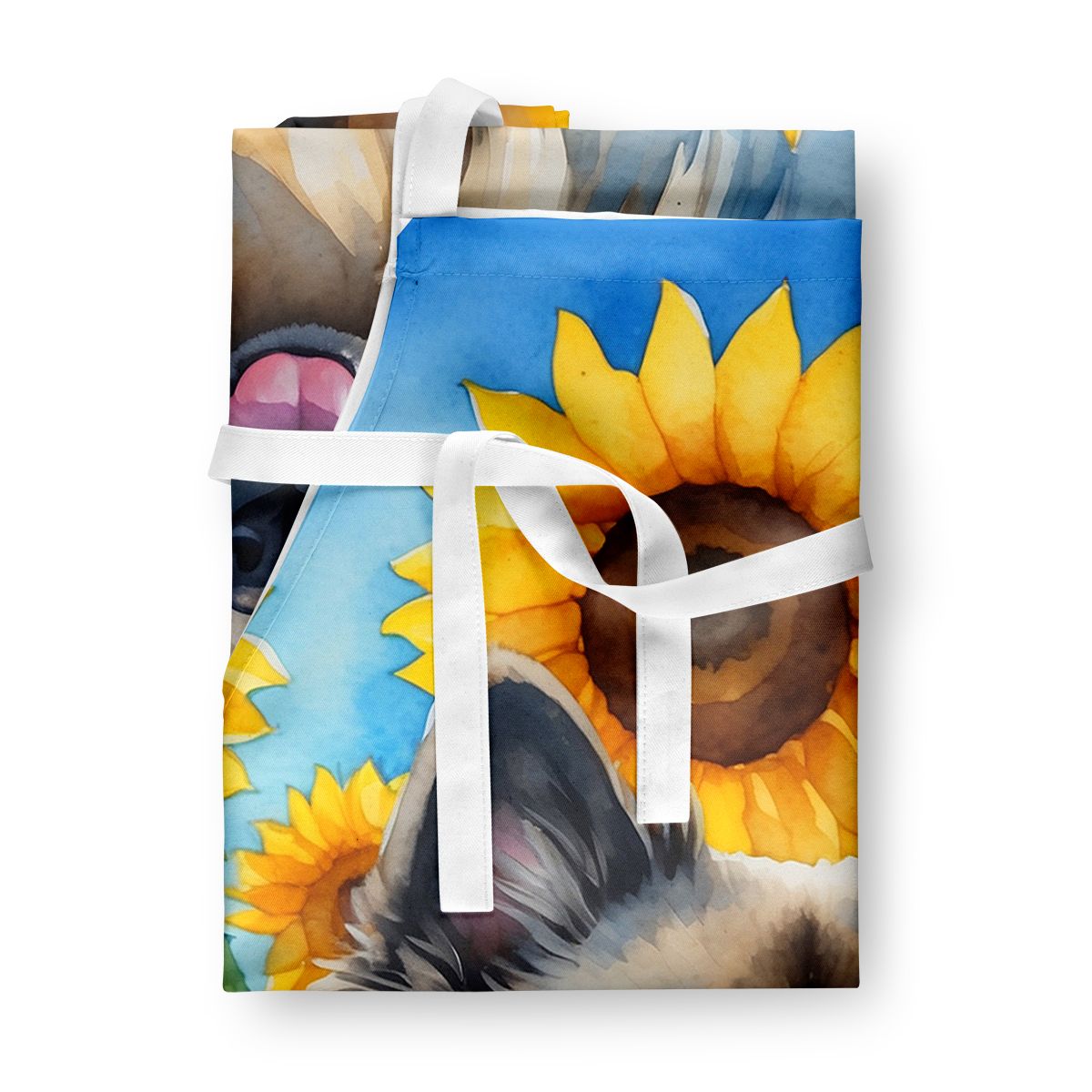 Keeshond in Sunflowers Apron Cooking Kitchen Server Baking Crafts Gardening for Adult Women Men, Unisex, Large, Multicolor