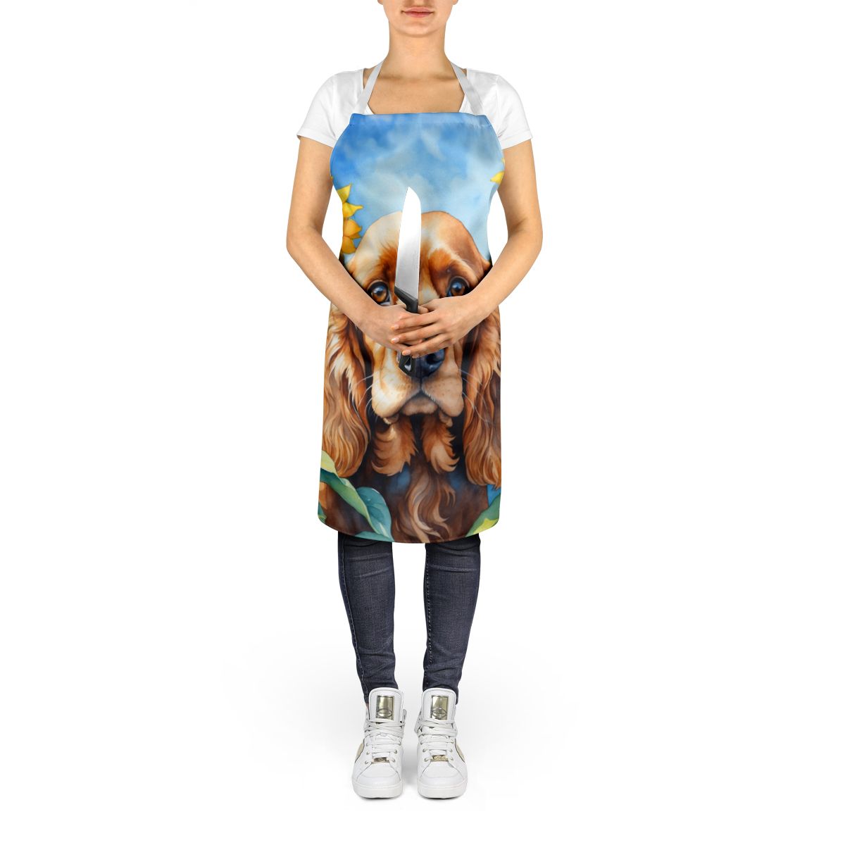 Cocker Spaniel in Sunflowers Apron Cooking Kitchen Server Baking Crafts Gardening for Adult Women Men, Unisex, Large, Multicolor
