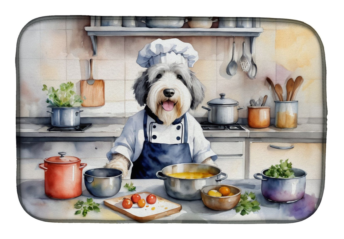 Old English Sheepdog The Chef Dish Drying Mat Absorbent Dish Drying Mat Pad for Kitchen Counter Dish Drainer Mat for Countertop, 14 x 21", Multicolor