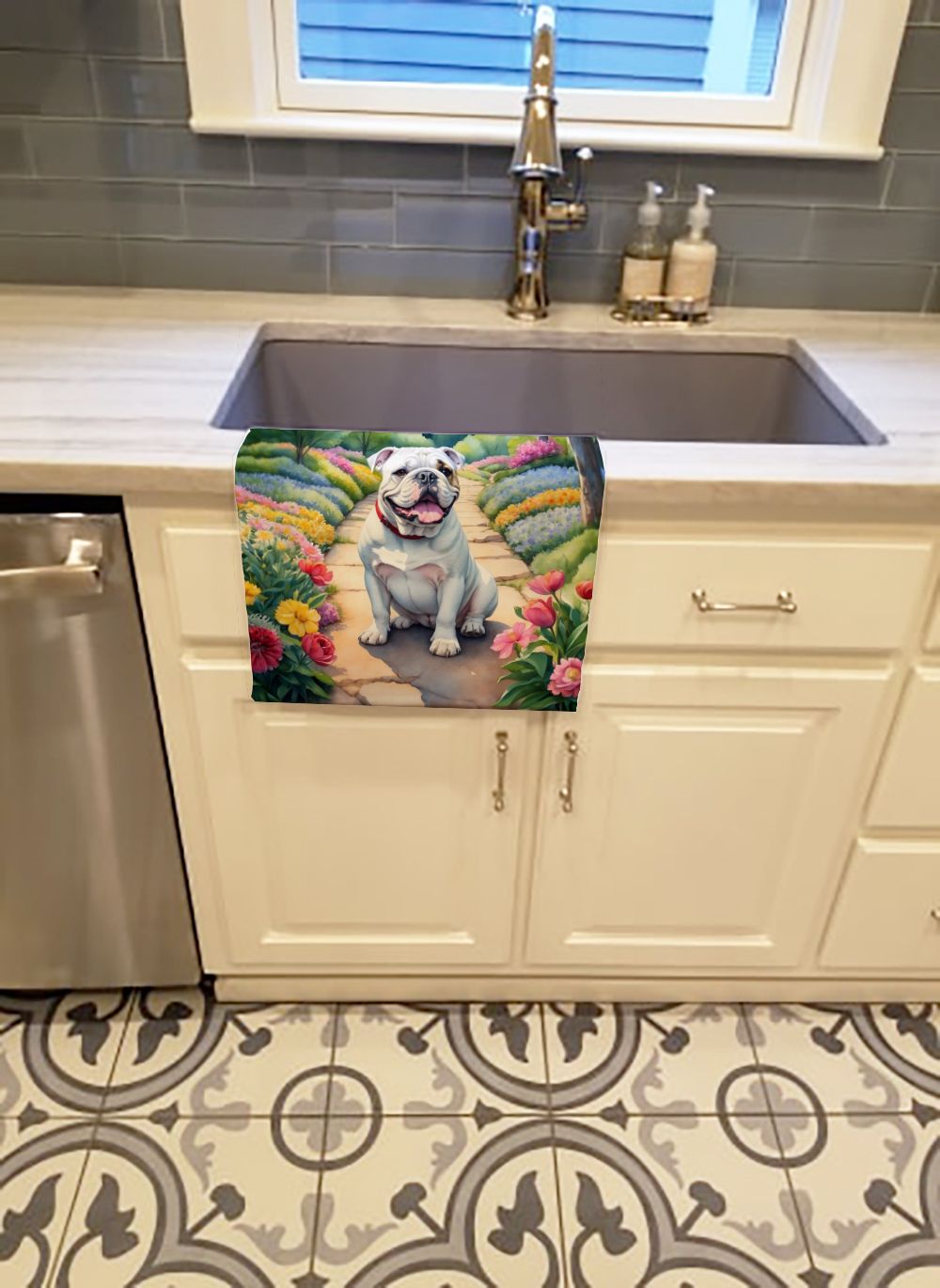 English Bulldog Spring Path Kitchen Towel Dish Cloths Guest Hand Towel Decorative Bathroom Towel for Face,Tea, Dishcloth, Kitchen and Bath