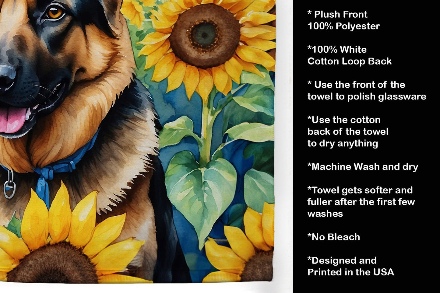 German Shepherd in Sunflowers Kitchen Towel Dish Cloths Guest Hand Towel Decorative Bathroom Towel for Face,Tea, Dishcloth, Kitchen and Bath