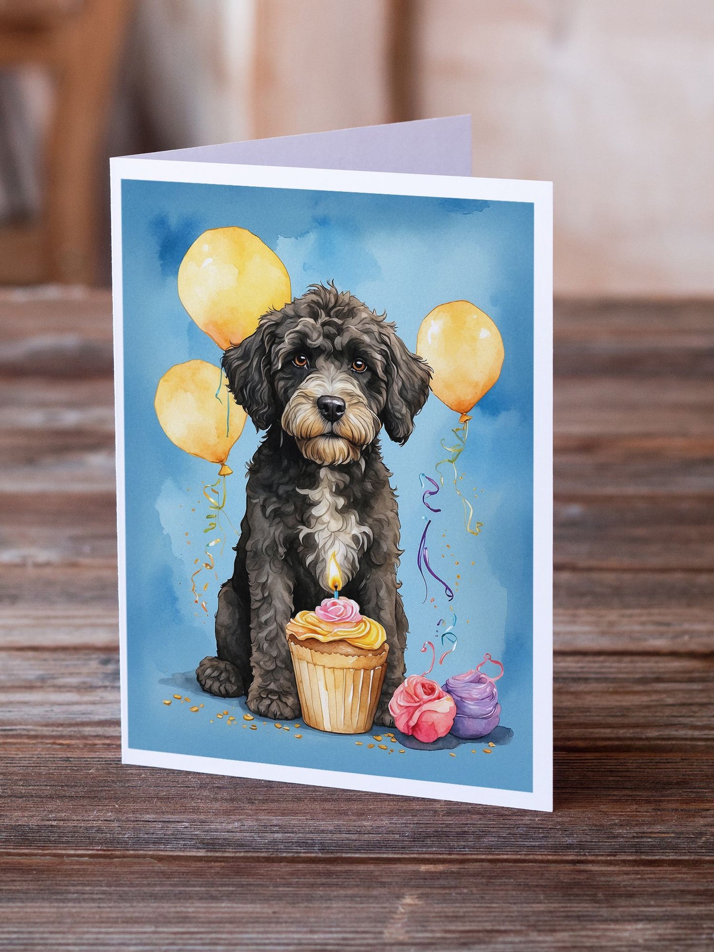 Portuguese Water Dog Happy Birthday Greeting Cards Pack of 8 Blank Cards with Envelopes Whimsical A7 Size 5x7 Blank Note Cards