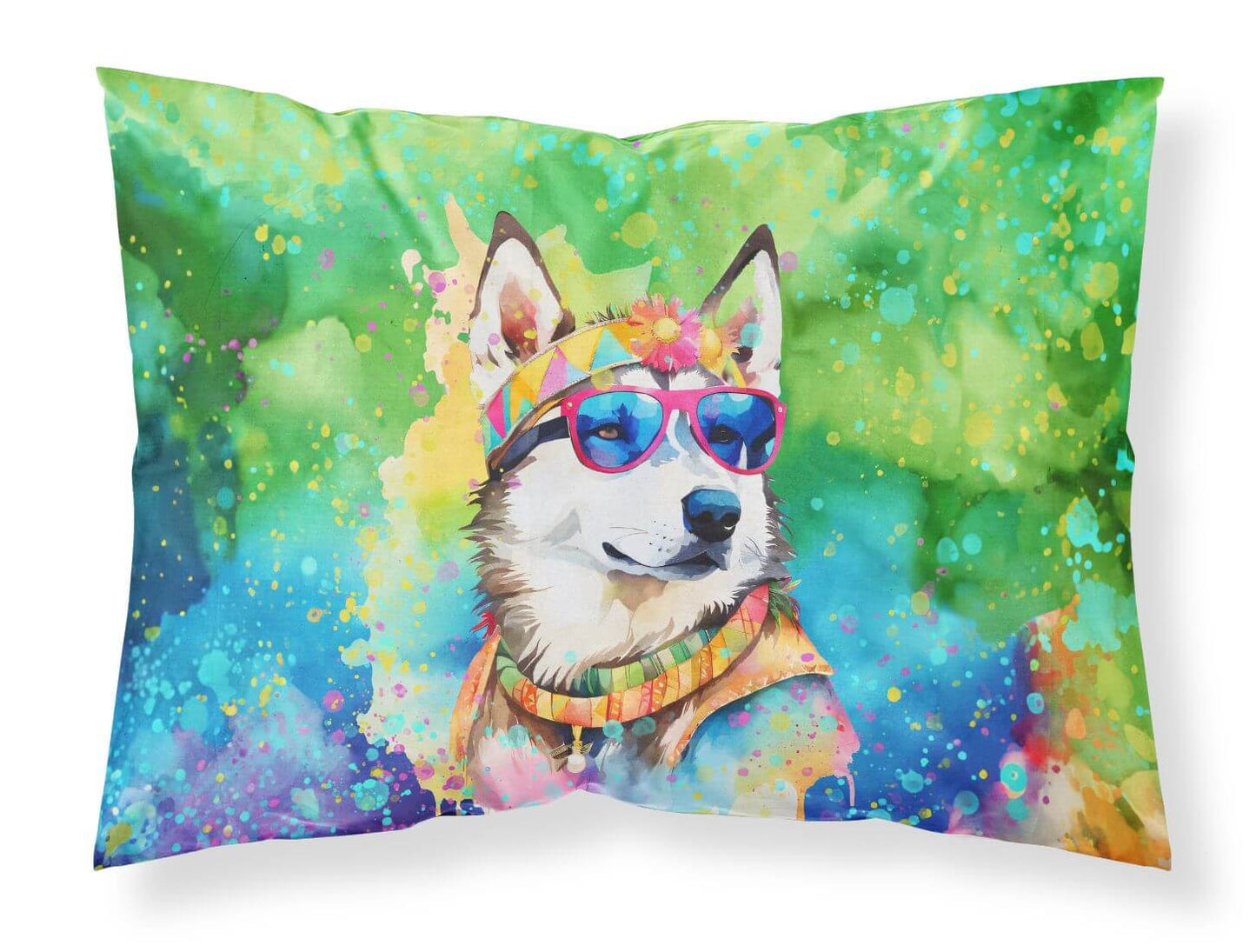 Siberian Husky Hippie Dawg Standard Pillowcase Lightweight Super Soft Easy Care Decorative Artwork Pillowcase, Standard