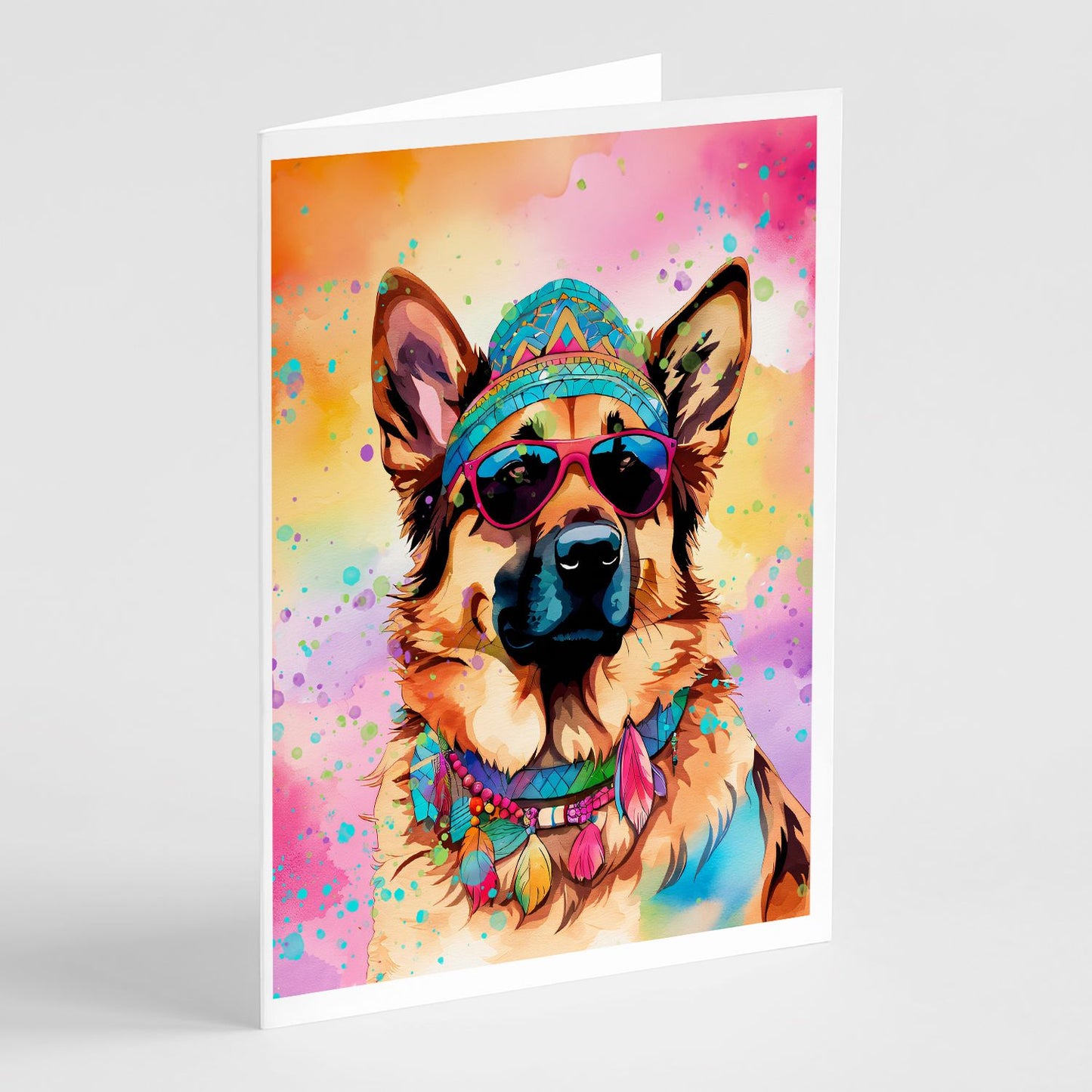 German Shepherd Hippie Dawg Greeting Cards Pack of 8 Blank Cards with Envelopes Whimsical A7 Size 5x7 Blank Note Cards