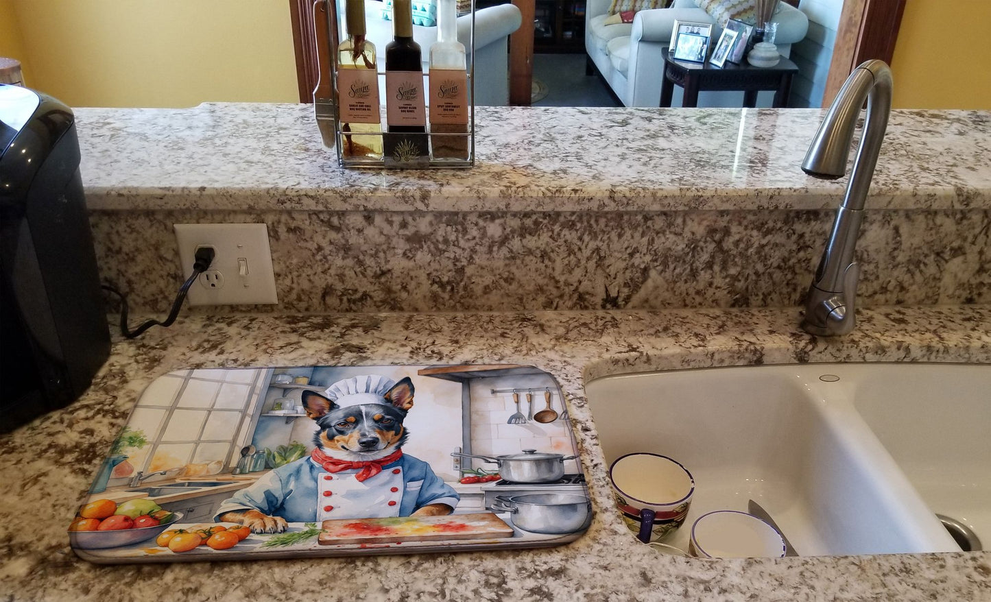 Australian Cattle Dog The Chef Dish Drying Mat Absorbent Dish Drying Mat Pad for Kitchen Counter Dish Drainer Mat for Countertop, 14 x 21", Multicolor