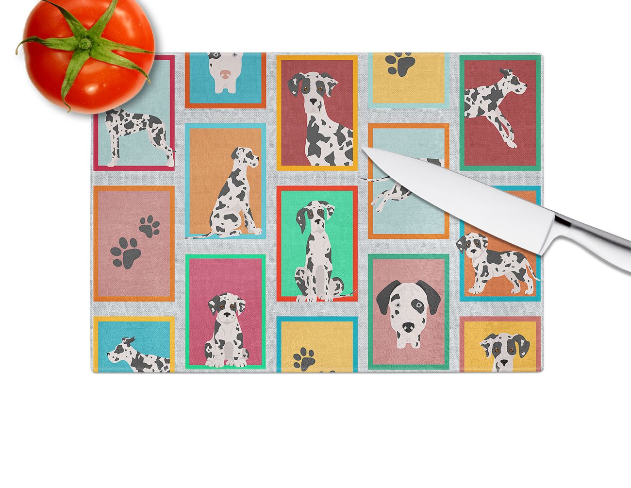 NEW Lots of Harlequin Natural Ears Great Dane Glass Cutting Board Decorative Tempered Glass Kitchen Cutting and Serving Board Large Size Chopping Board