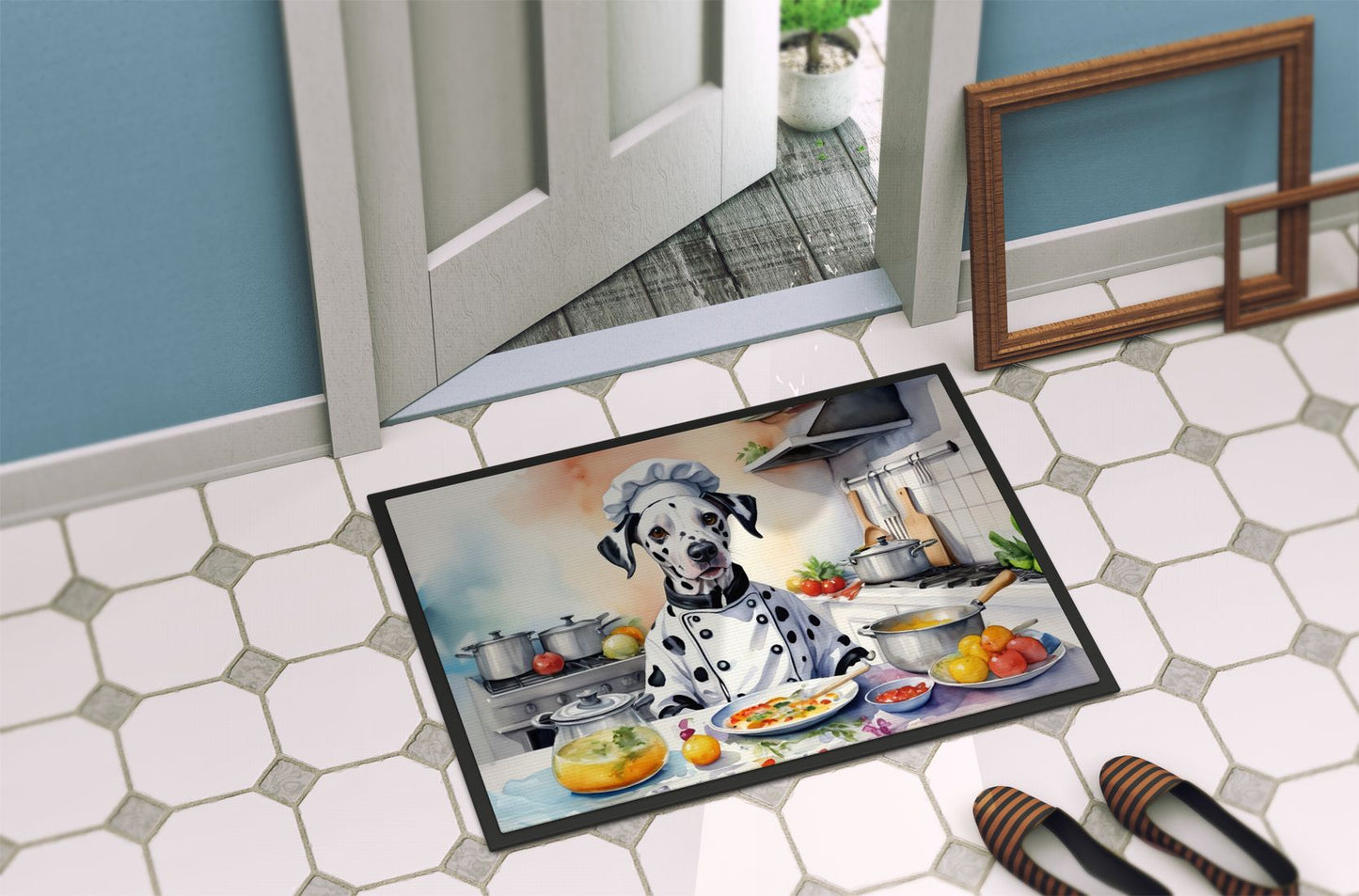 NEW Dalmatian The Chef Doormat Front Door Mat Indoor Outdoor Rugs for Entryway, Non Slip Washable Low Pile, 18H X 27W