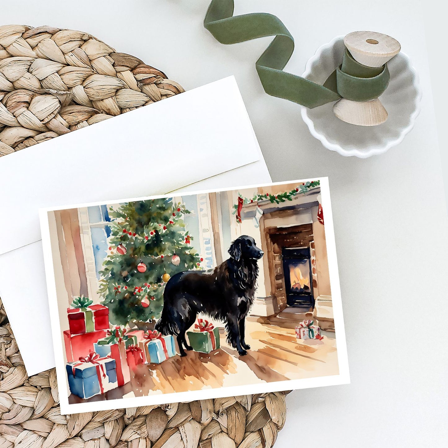 Flat-Coated Retriever Cozy Christmas Greeting Cards Pack of 8 Blank Cards with Envelopes Whimsical A7 Size 5x7 Blank Note Cards