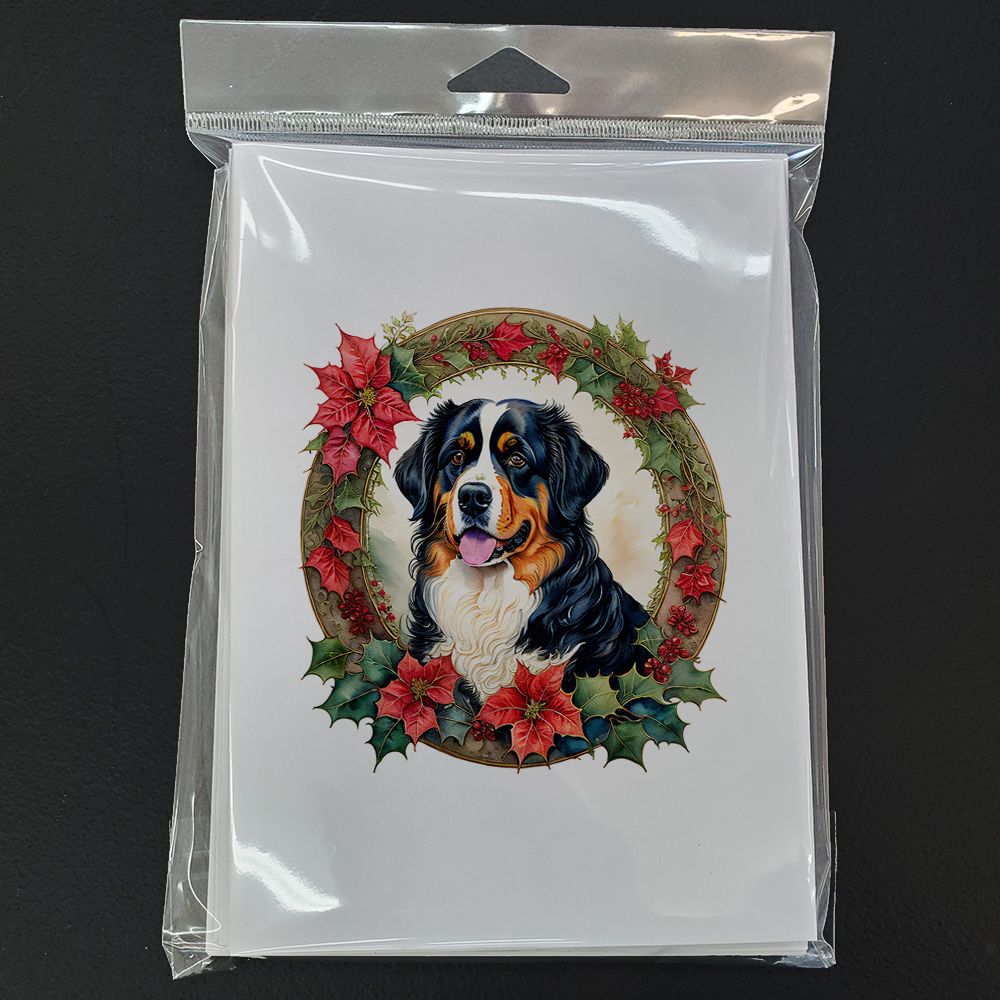 Bernese Mountain Dog Christmas Flowers Greeting Cards Pack of 8 Blank Cards with Envelopes Whimsical A7 Size 5x7 Blank Note Cards
