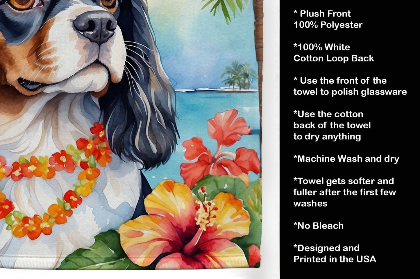 Cavalier Spaniel Luau Kitchen Towel Dish Cloths Guest Hand Towel Decorative Bathroom Towel for Face,Tea, Dishcloth, Kitchen and Bath