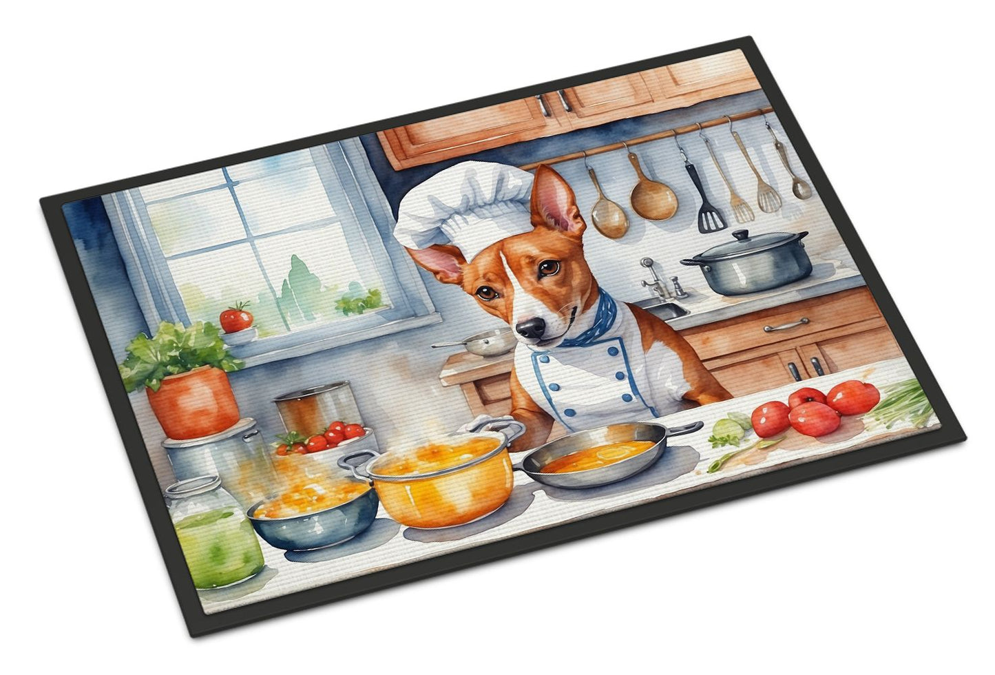 NEW Basenji The Chef Doormat Front Door Mat Indoor Outdoor Rugs for Entryway, Non Slip Washable Low Pile, 18H X 27W