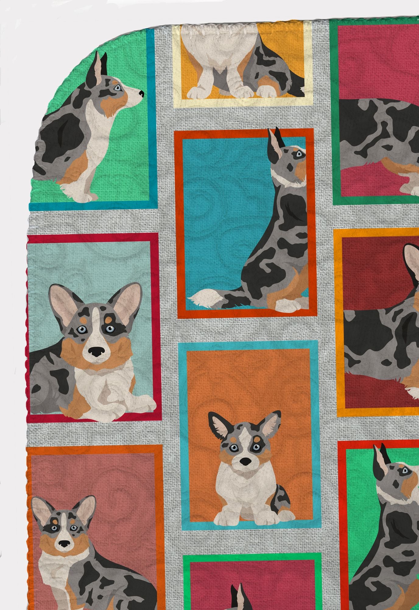 Lots of Blue Merle Welsh Cardigan Corgi Quilted Blanket 50x60 Artwork Pattern Quilted Throw Blanket for Bed, Couch, Sofa, Soft and Lightweight