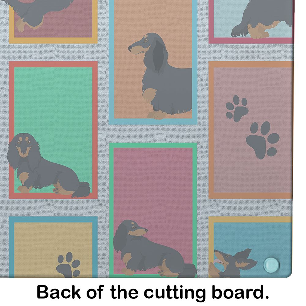 NEW Lots of Longhaired Black Tan Dachshund Glass Cutting Board Decorative Tempered Glass Kitchen Cutting and Serving Board Large Size Chopping Board