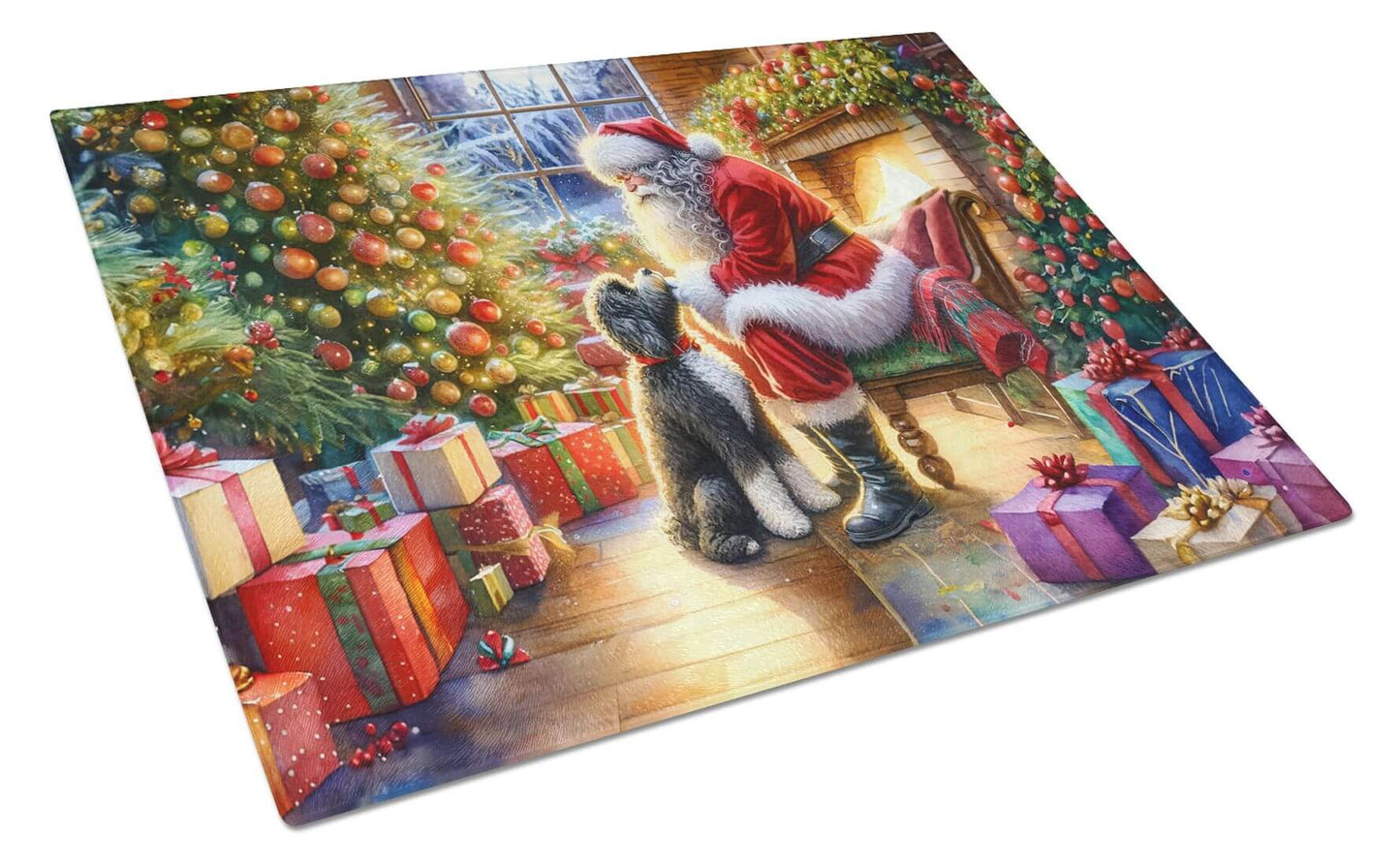 NEW Portuguese Water Dog and Santa Claus Glass Cutting Board Decorative Tempered Glass Kitchen Cutting and Serving Board Large Size Chopping Board