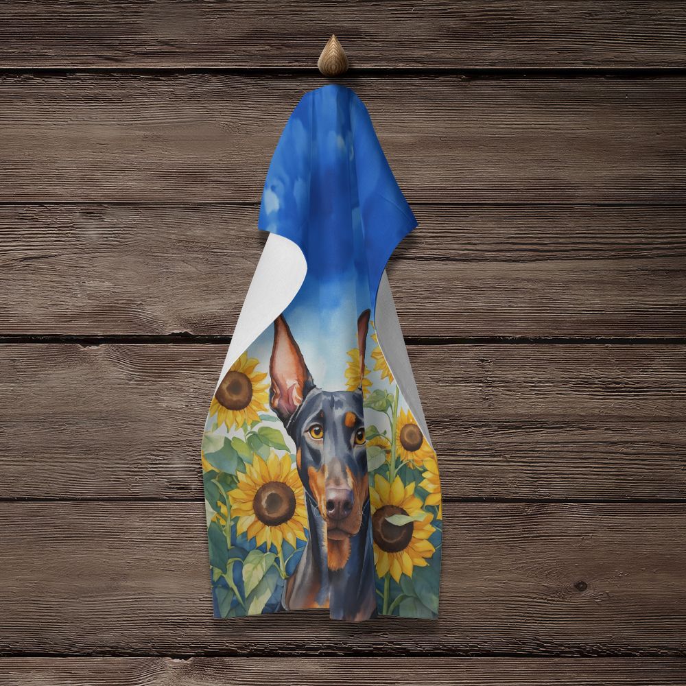 Doberman Pinscher in Sunflowers Kitchen Towel Dish Cloths Guest Hand Towel Decorative Bathroom Towel for Face,Tea, Dishcloth, Kitchen and Bath