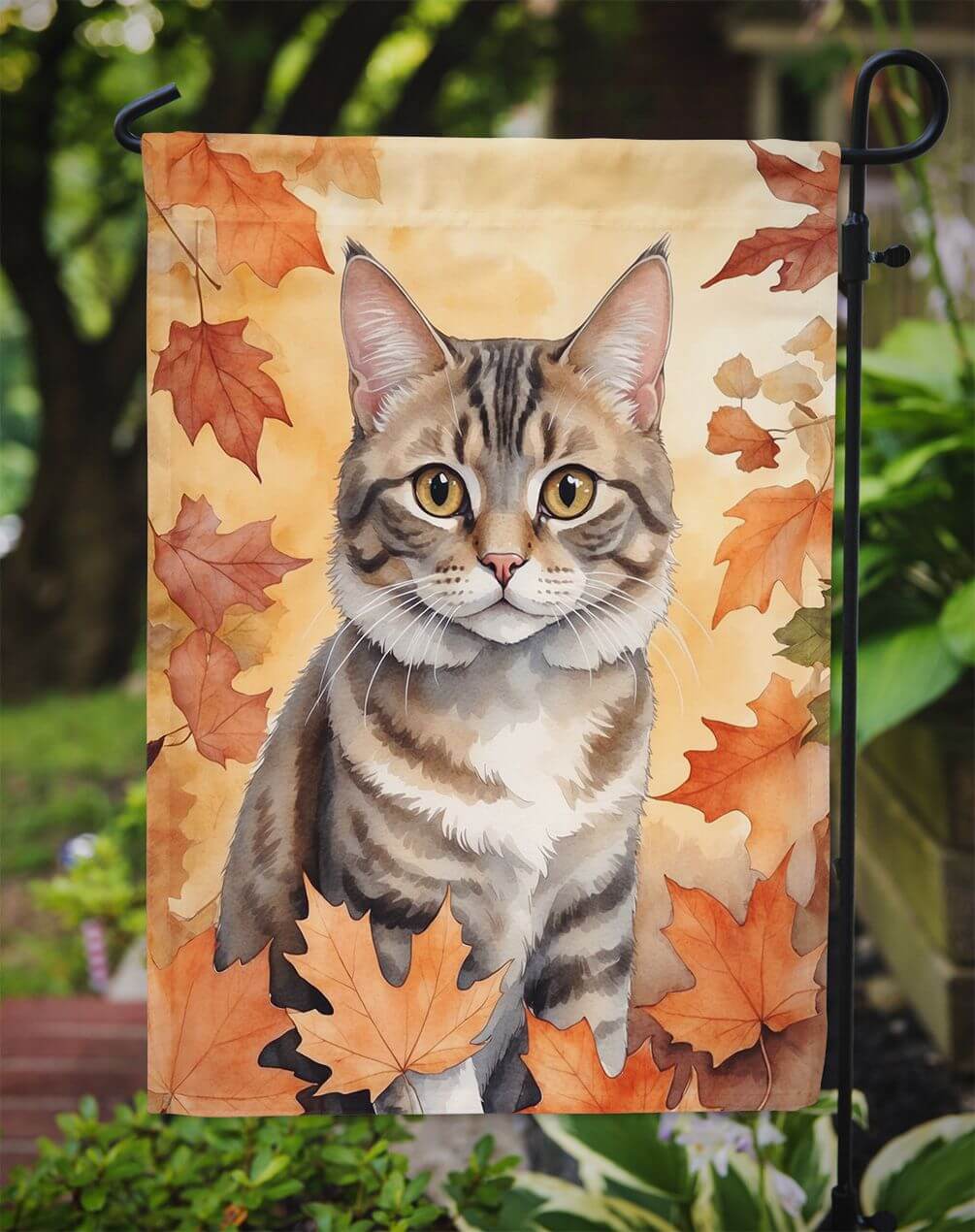 American Bobtail Cat in Fall Leaves Garden Flag Mailbox Flag Decorative Yard Flag Banner Outside Patio Artwork Yard Flower Beds, Garden Size, Multicolor