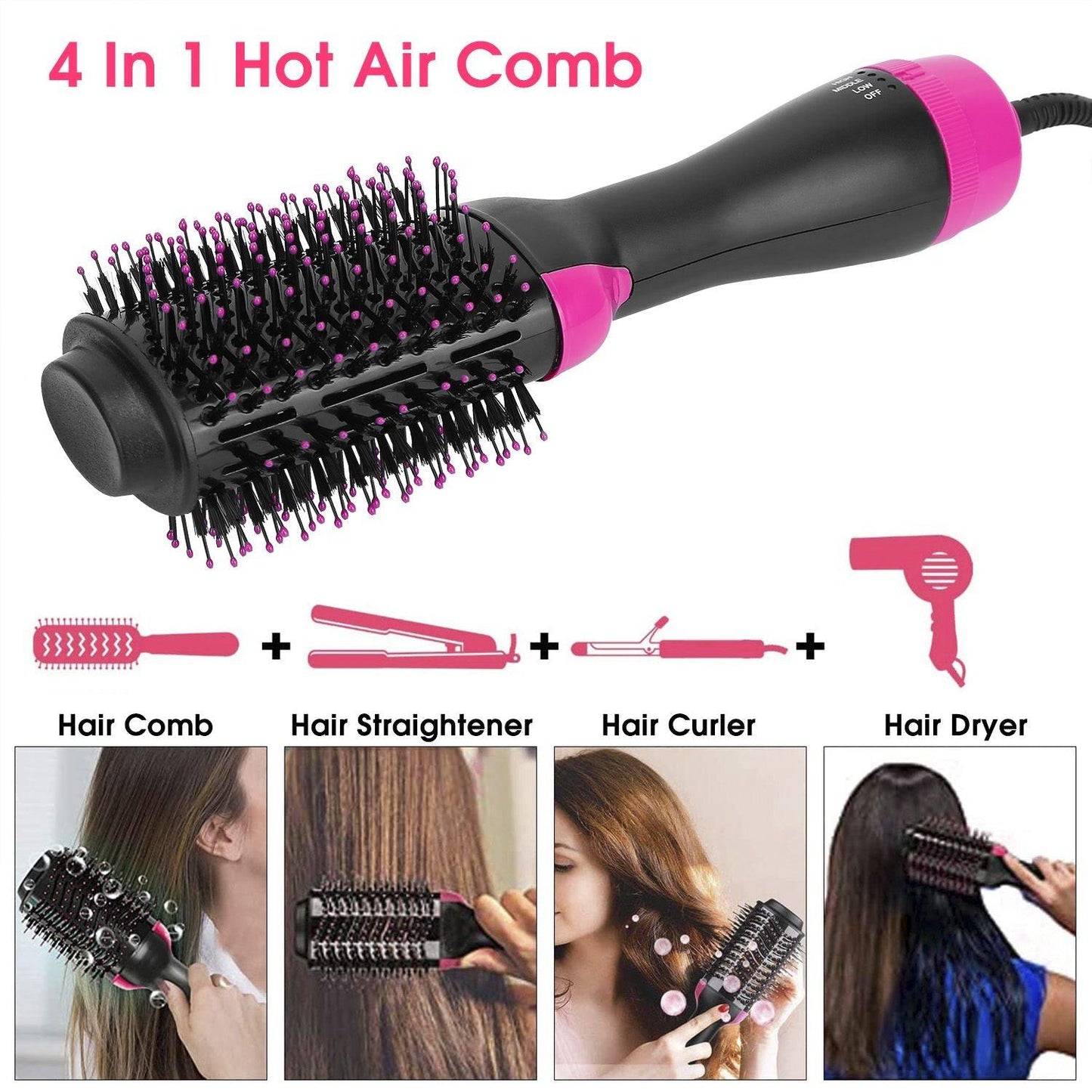 Hot Hair Brush 4 In 1 Hair Dryer Volumizer Brush Dryer Comb For Straightening Curling Drying - Clothes For Her Online Store