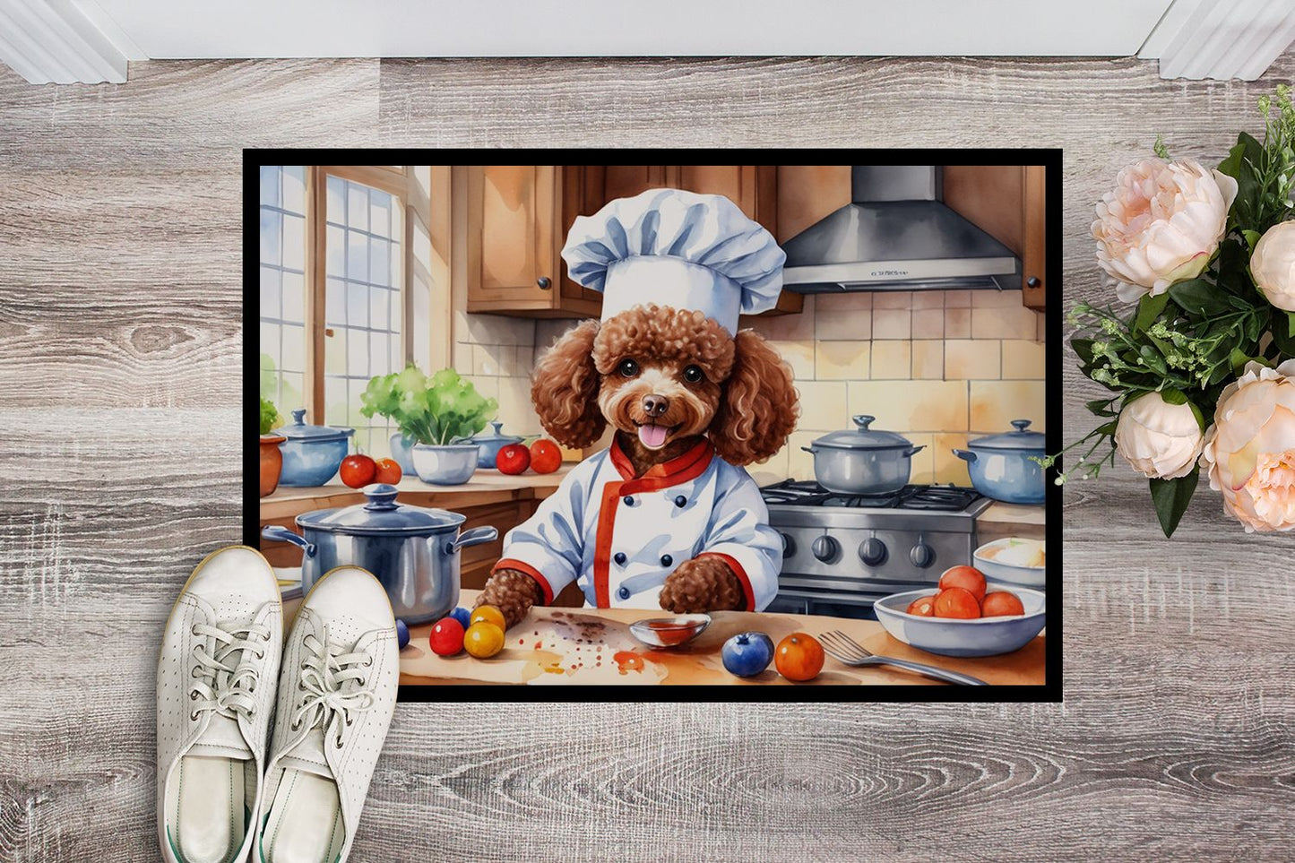 Chocolate Poodle The Chef Doormat Front Door Mat Indoor Outdoor Rugs for Entryway, Non Slip Washable Low Pile, 24H X 36W