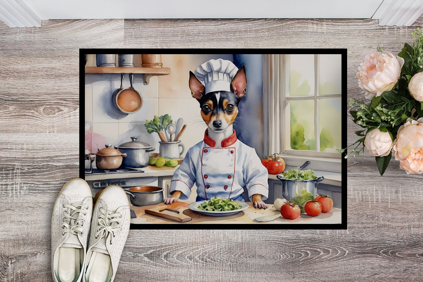 NEW Rat Terrier The Chef Doormat Front Door Mat Indoor Outdoor Rugs for Entryway, Non Slip Washable Low Pile, 18H X 27W