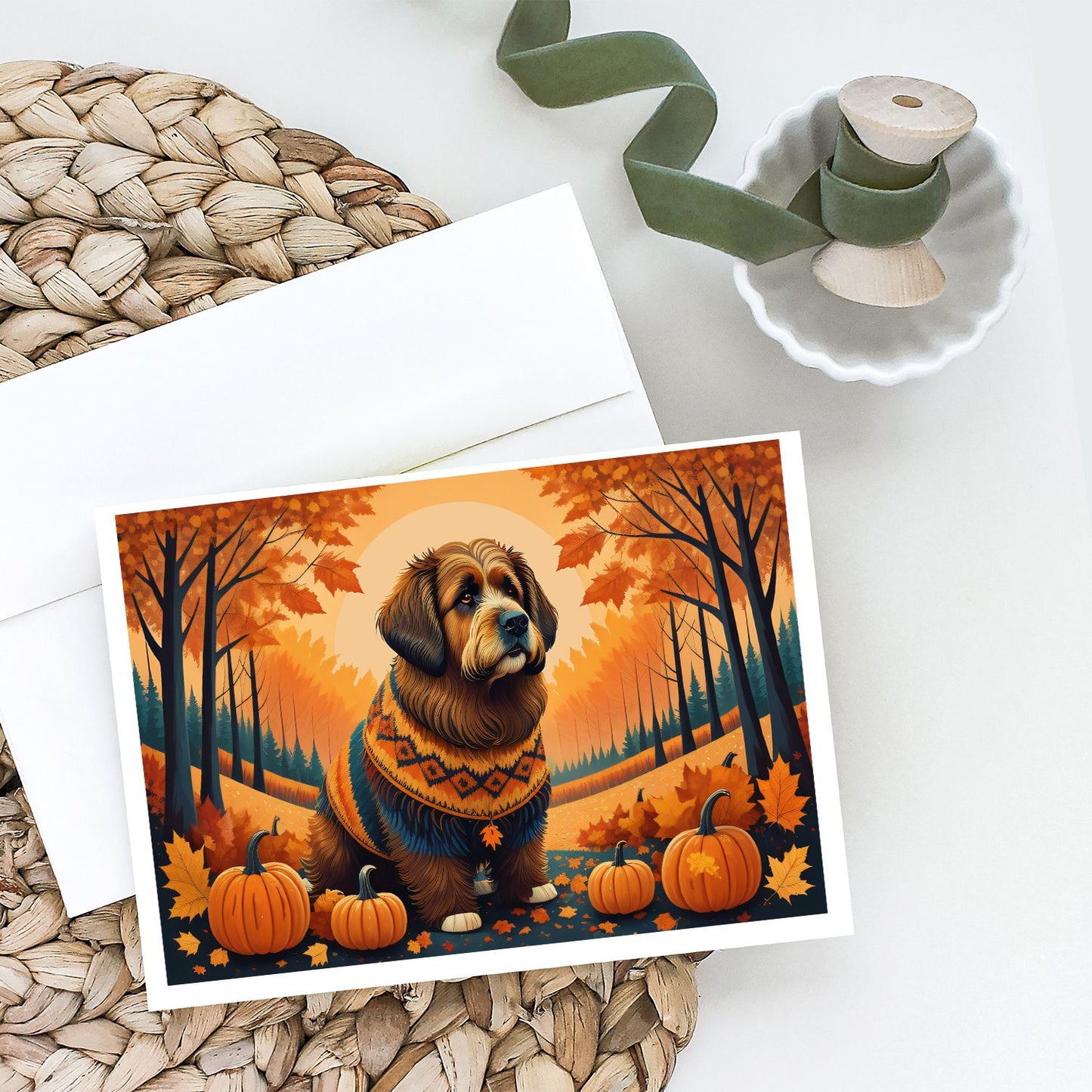 Briard Fall Greeting Cards Pack of 8 Blank Cards with Envelopes Whimsical A7 Size 5x7 Blank Note Cards