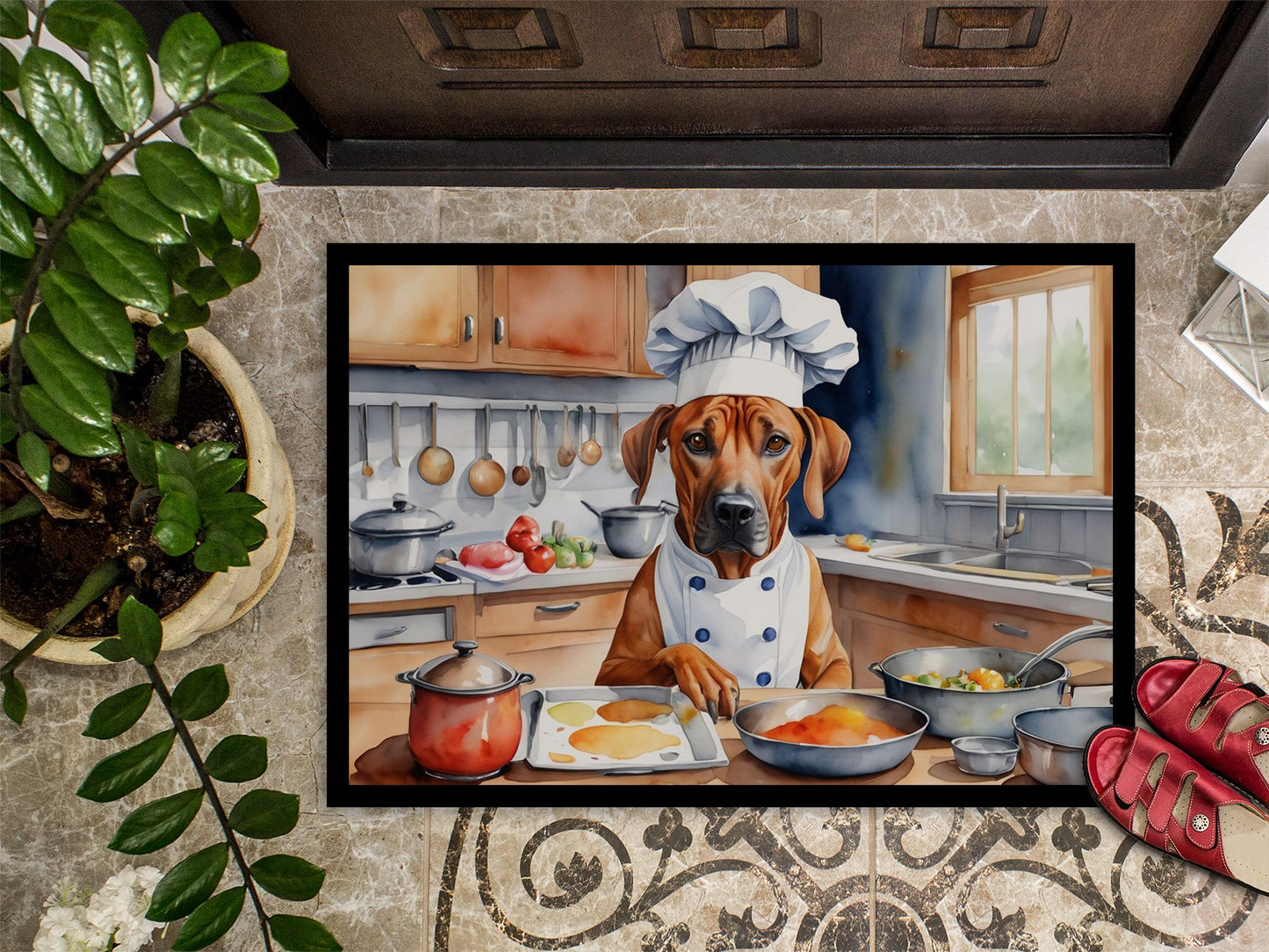 NEW Rhodesian Ridgeback The Chef Doormat Front Door Mat Indoor Outdoor Rugs for Entryway, Non Slip Washable Low Pile, 18H X 27W