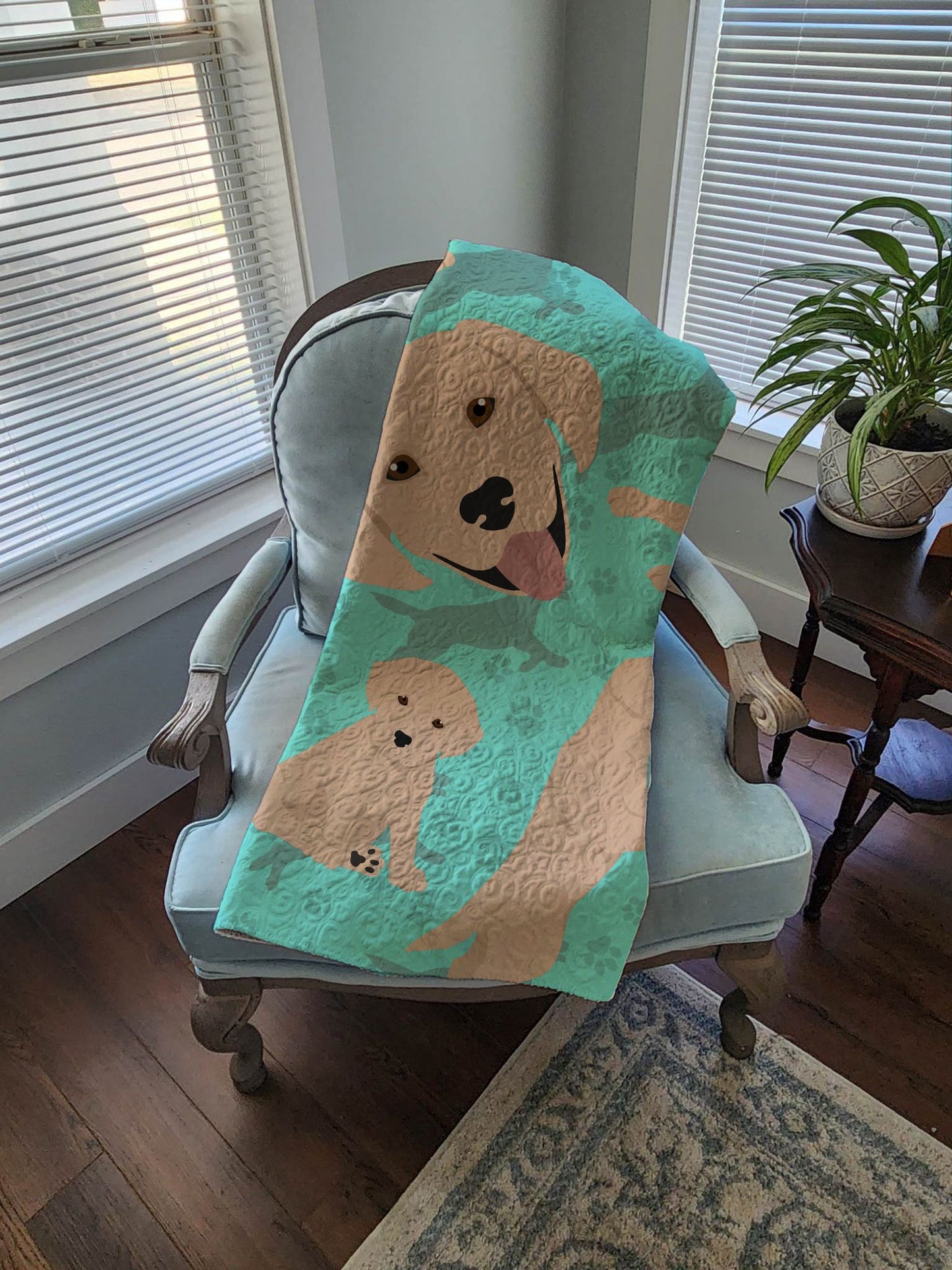 Yellow Labrador Retriever Quilted Blanket 50x60 Artwork Pattern Quilted Throw Blanket for Bed, Couch, Sofa, Soft and Lightweight