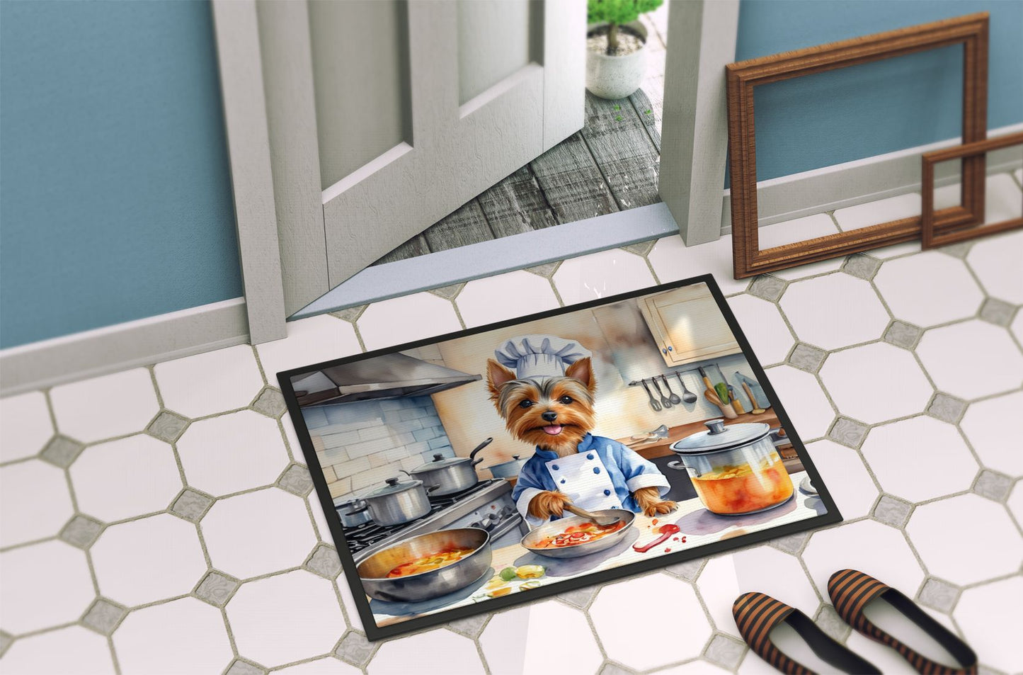 NEW Silky Terrier The Chef Doormat Front Door Mat Indoor Outdoor Rugs for Entryway, Non Slip Washable Low Pile, 18H X 27W