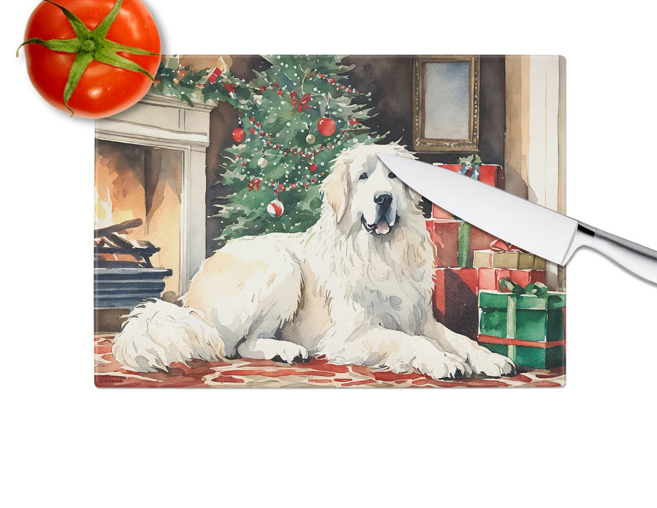 NEW Great Pyrenees Cozy Christmas Glass Cutting Board Decorative Tempered Glass Kitchen Cutting and Serving Board Large Size Chopping Board