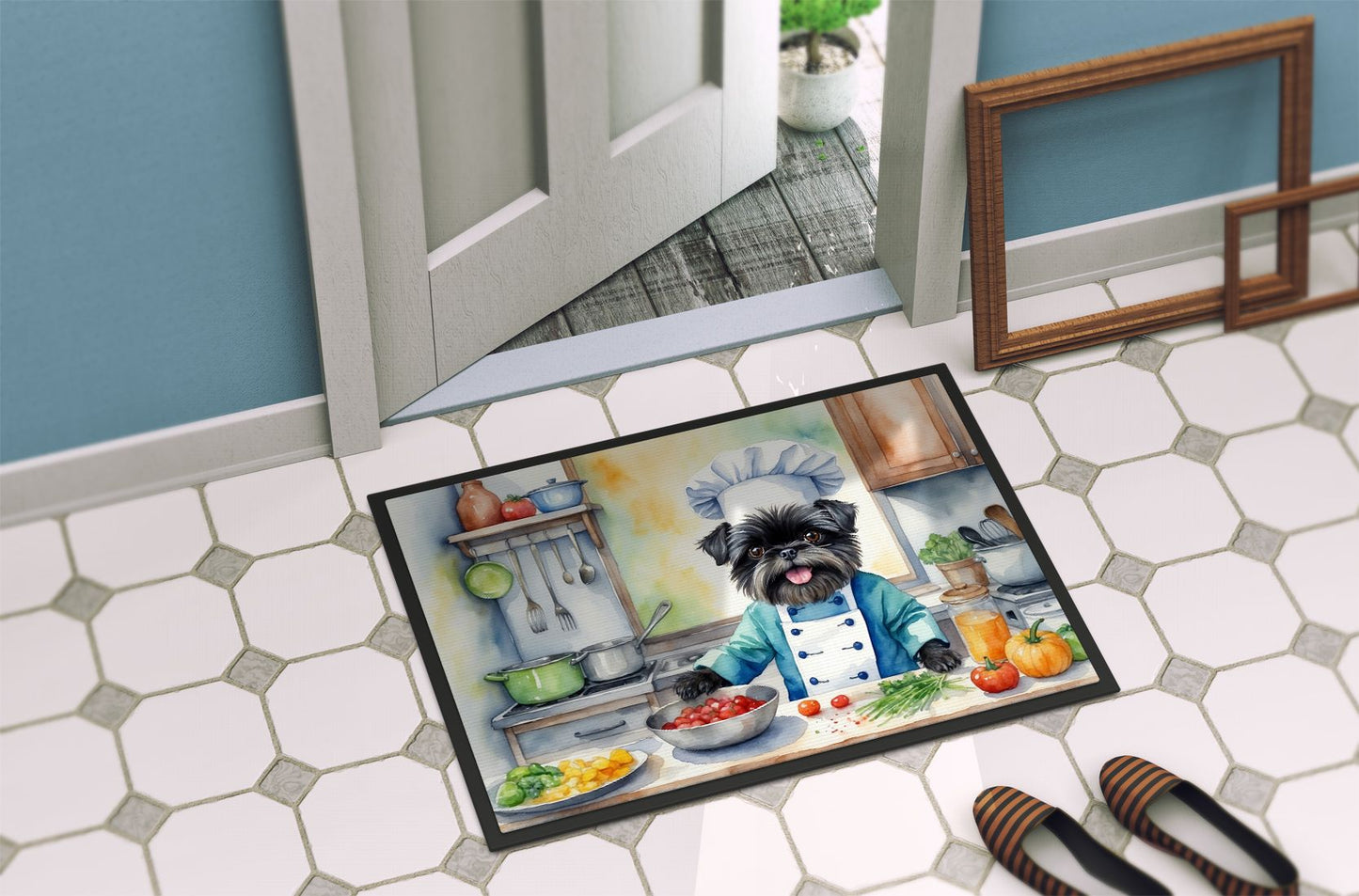 Affenpinscher The Chef Doormat Front Door Mat Indoor Outdoor Rugs for Entryway, Non Slip Washable Low Pile, 24H X 36W