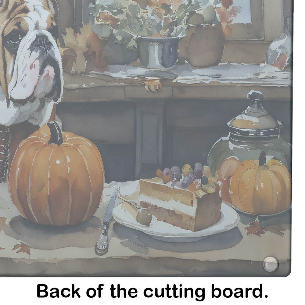 NEW English Bulldog Fall Kitchen Pumpkins Glass Cutting Board Decorative Tempered Glass Kitchen Cutting and Serving Board Large Size Chopping Board
