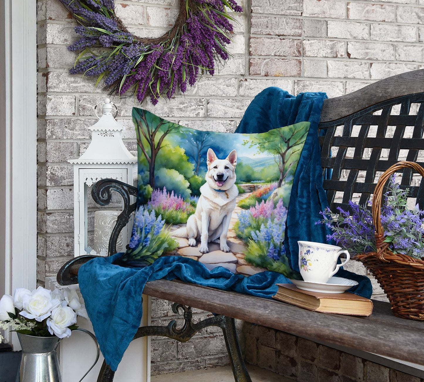 German Shepherd Spring Path Throw Pillow Machine Washable, Indoor Outdoor Decorative Pillow for Couch, Bed or Patio, 18Hx18W
