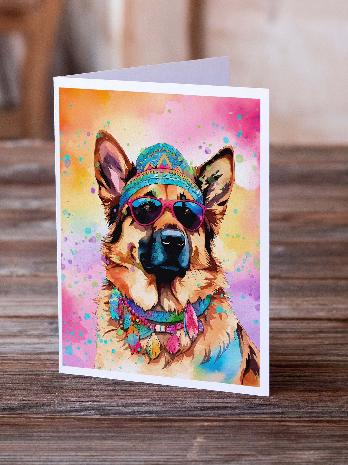 German Shepherd Hippie Dawg Greeting Cards Pack of 8 Blank Cards with Envelopes Whimsical A7 Size 5x7 Blank Note Cards