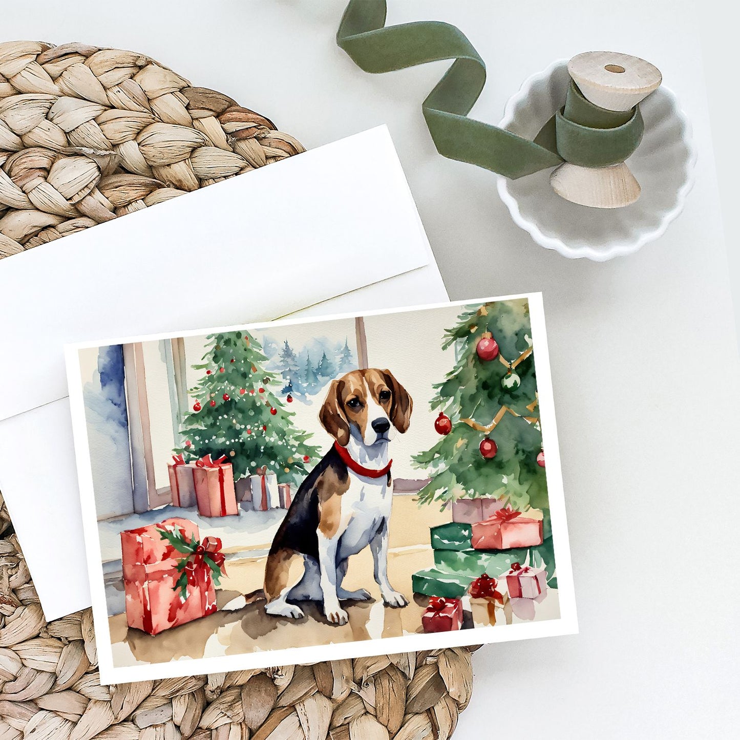 Beagle Christmas Greeting Cards Pack of 8 Blank Cards with Envelopes Whimsical A7 Size 5x7 Blank Note Cards