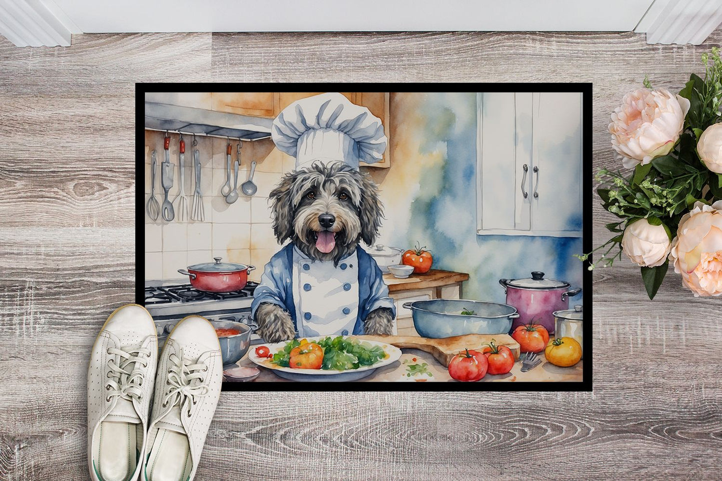 Bergamasco Sheepdog The Chef Doormat Front Door Mat Indoor Outdoor Rugs for Entryway, Non Slip Washable Low Pile, 24H X 36W