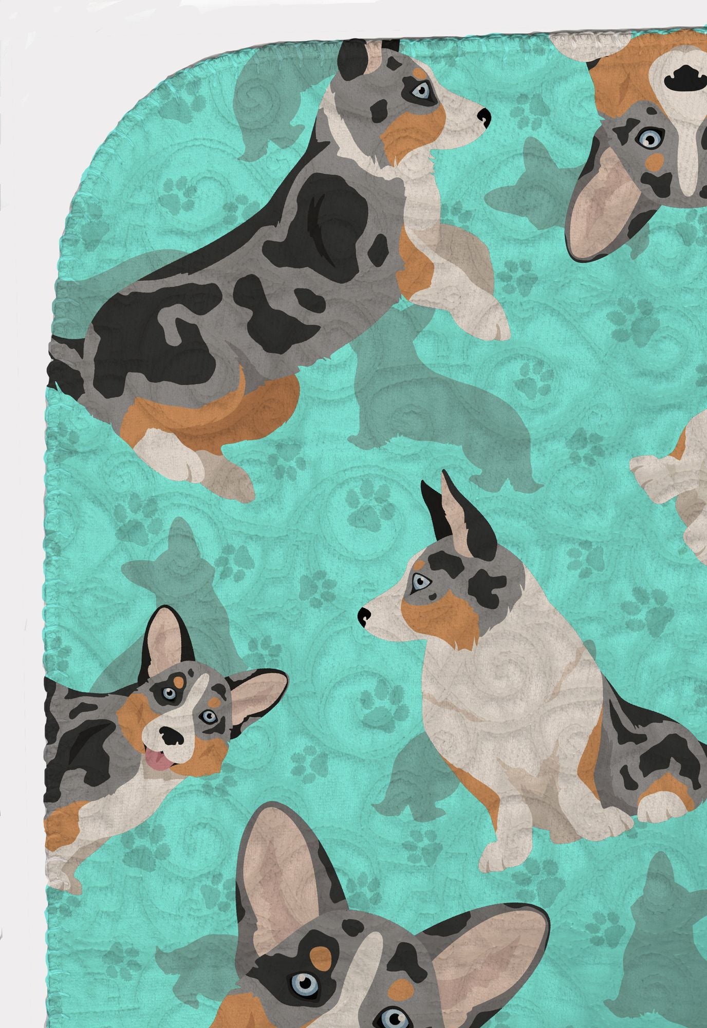 Blue Merle Welsh Cardigan Corgi Quilted Blanket 50x60 Artwork Pattern Quilted Throw Blanket for Bed, Couch, Sofa, Soft and Lightweight