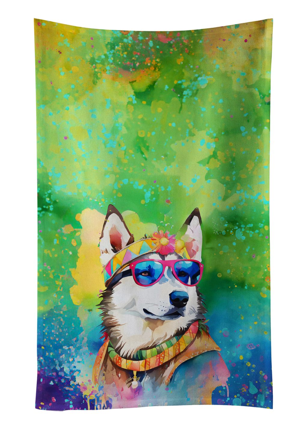 Siberian Husky Hippie Dawg Kitchen Towel Dish Cloths Guest Hand Towel Decorative Bathroom Towel for Face,Tea, Dishcloth, Kitchen and Bath