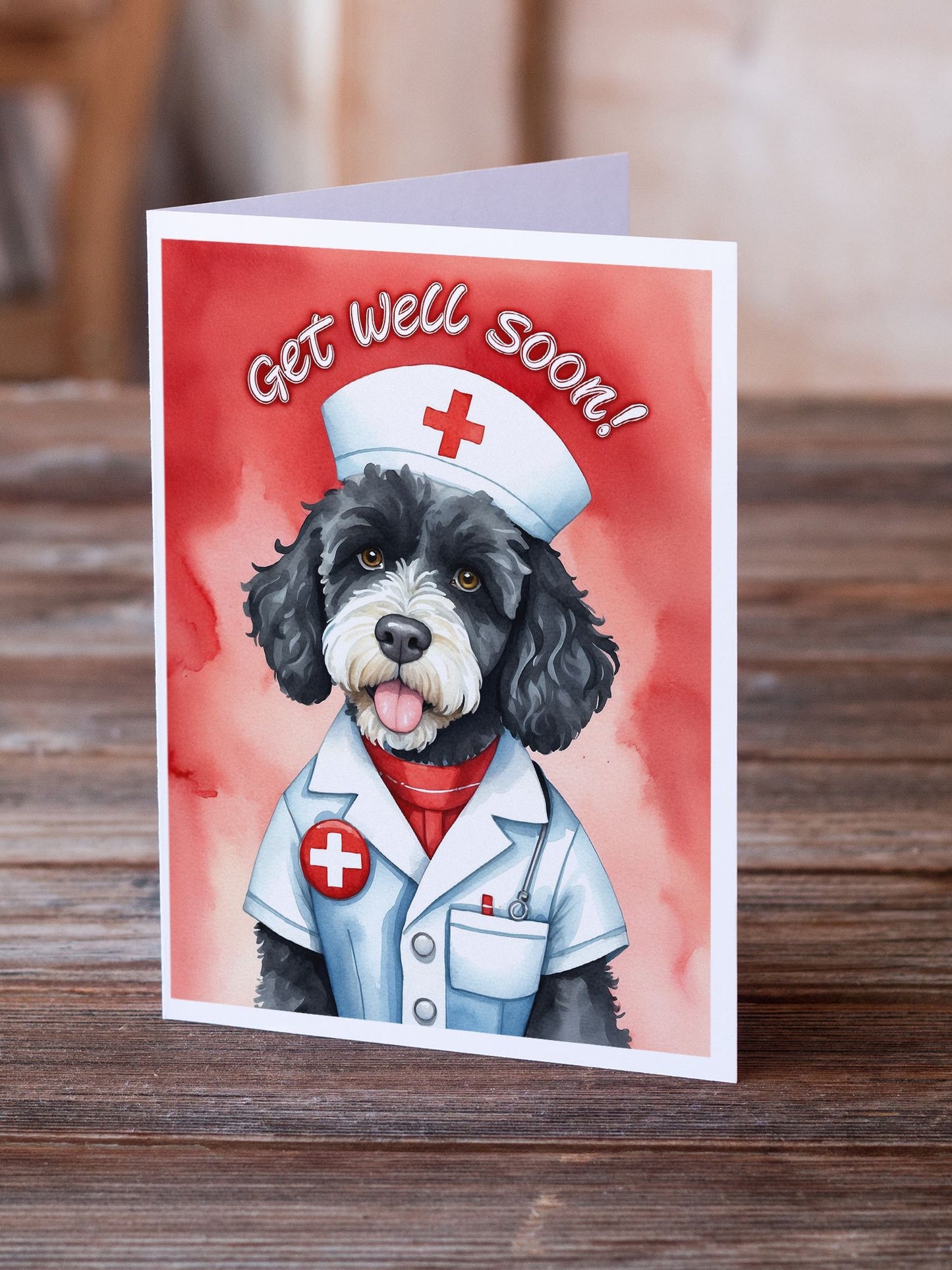 Portuguese Water Dog Get Well Soon Greeting Cards Pack of 8 Blank Cards with Envelopes Whimsical A7 Size 5x7 Blank Note Cards